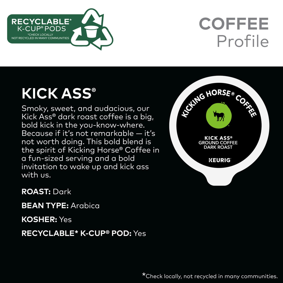 Kicking Horse Coffee Kick Ass Dark Roast K-Cup Pods, 10 Count Box