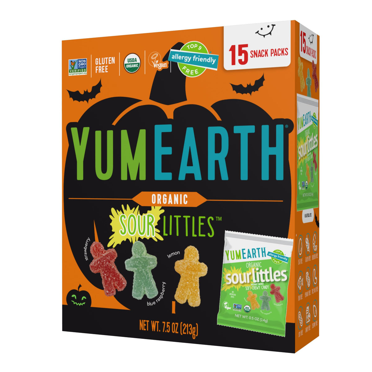 YumEarth Organic Halloween Sour Littles Chewy Candy - Allergy Friendly (Top 9 Free), No Artificial Dyes, Non GMO, Gluten Free, V