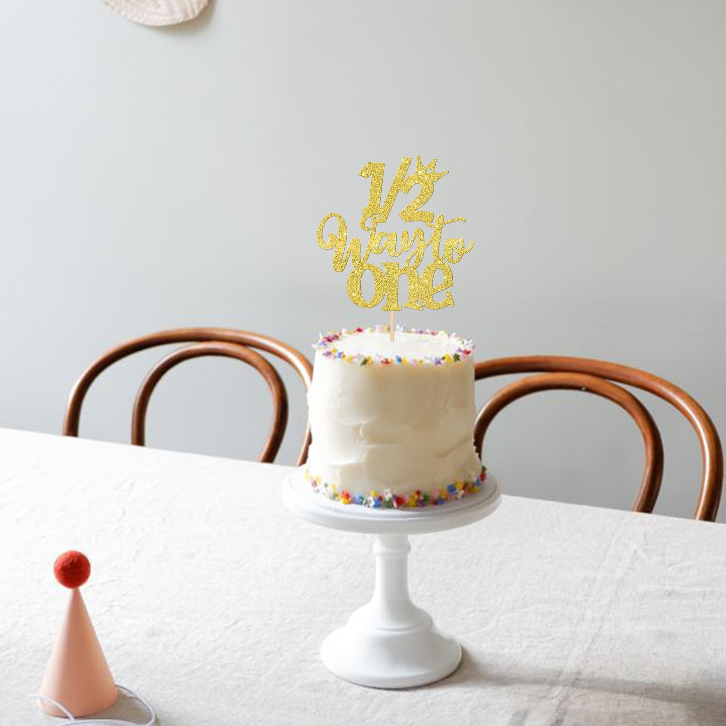 1 Pcs Half Way To One Cake Topper Glitter Happy 6 Months Birthday Cake Pick 1/2 Half Birthday Cake Decoration For Baby Half Year