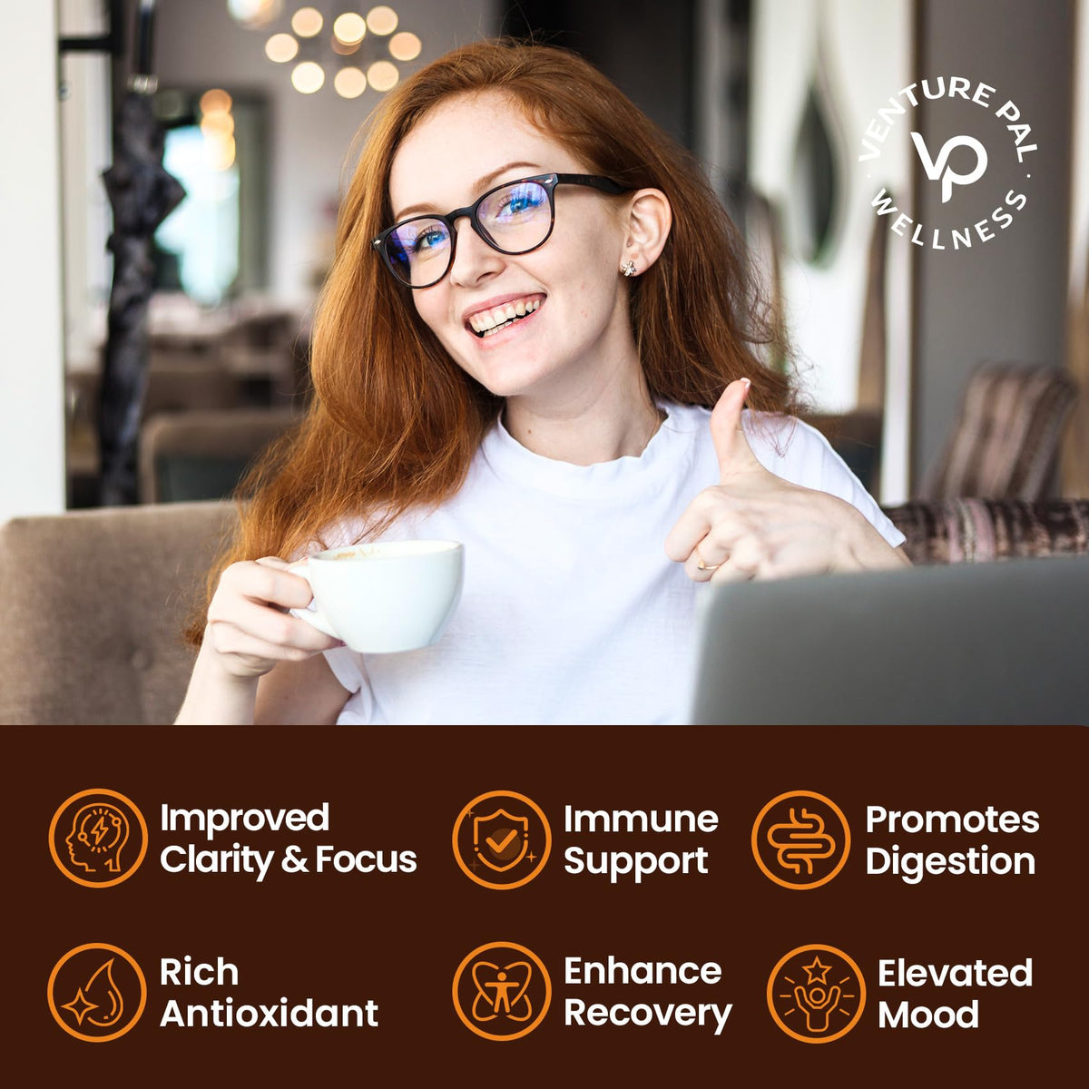 Venture Pal Mushroom Collagen Coffee - Instant Coffee with Biotin, Folate & Vitamin C - 30 Servings