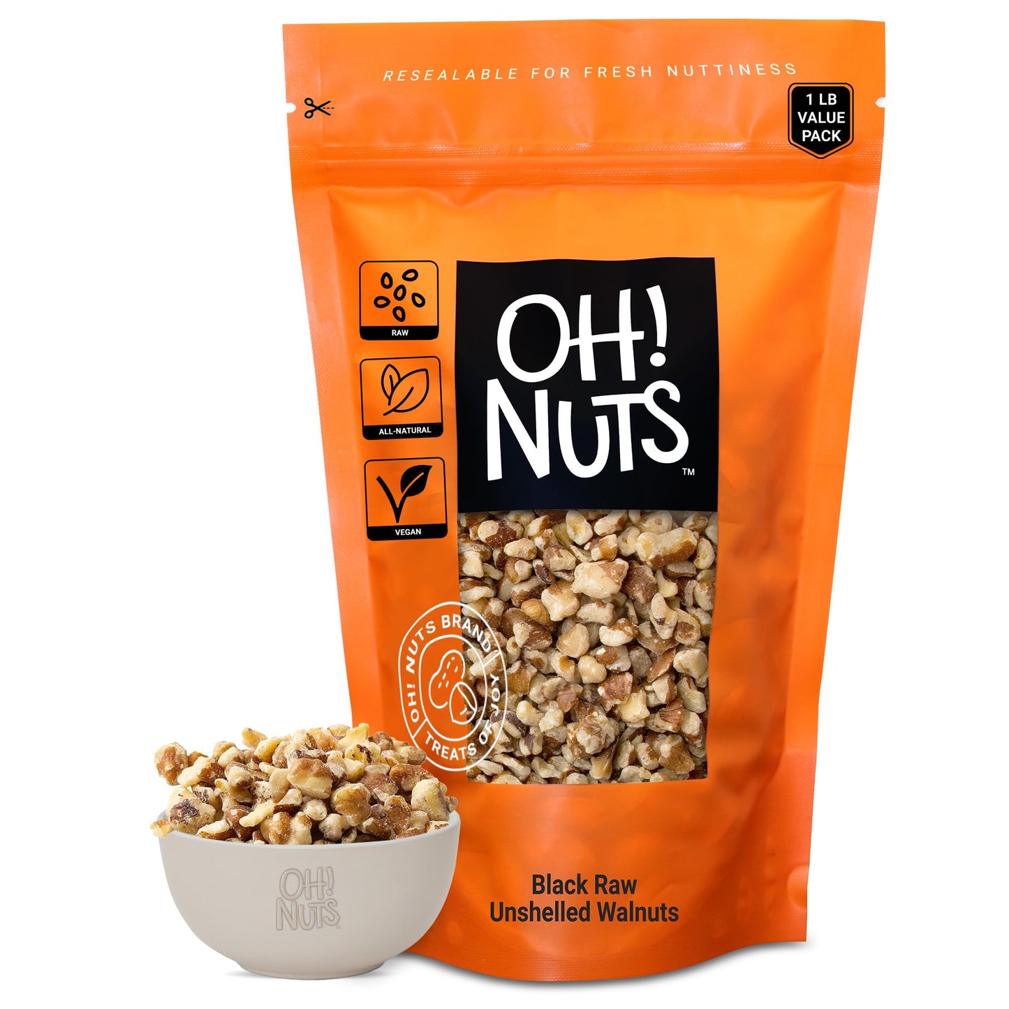 Oh! Nuts Black Raw Unshelled Walnuts, 1lb Bulk Bag, Vegan, Keto, Kosher