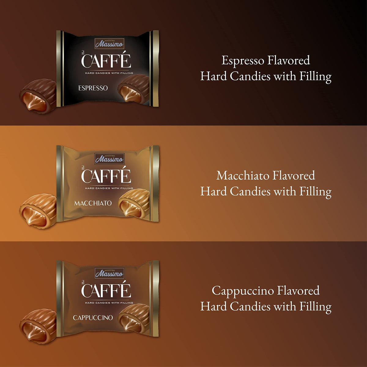 MAESTRO MASSIMO Coffee Candy, Macchiato, Espresso, Cappuccino, 3mg Caffeine, 2.2 Pound Bulk Bag, Individually Wrapped, Brown