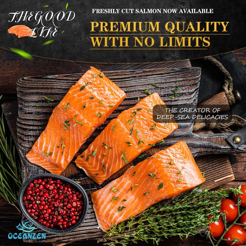 Oceanzen: Premium Quality,Atlantic Salmon - 6 Packs Of (2 X 6 Oz Fresh Skinless Fillets) Shipped Frozen, Sashimi Grade - Sustain
