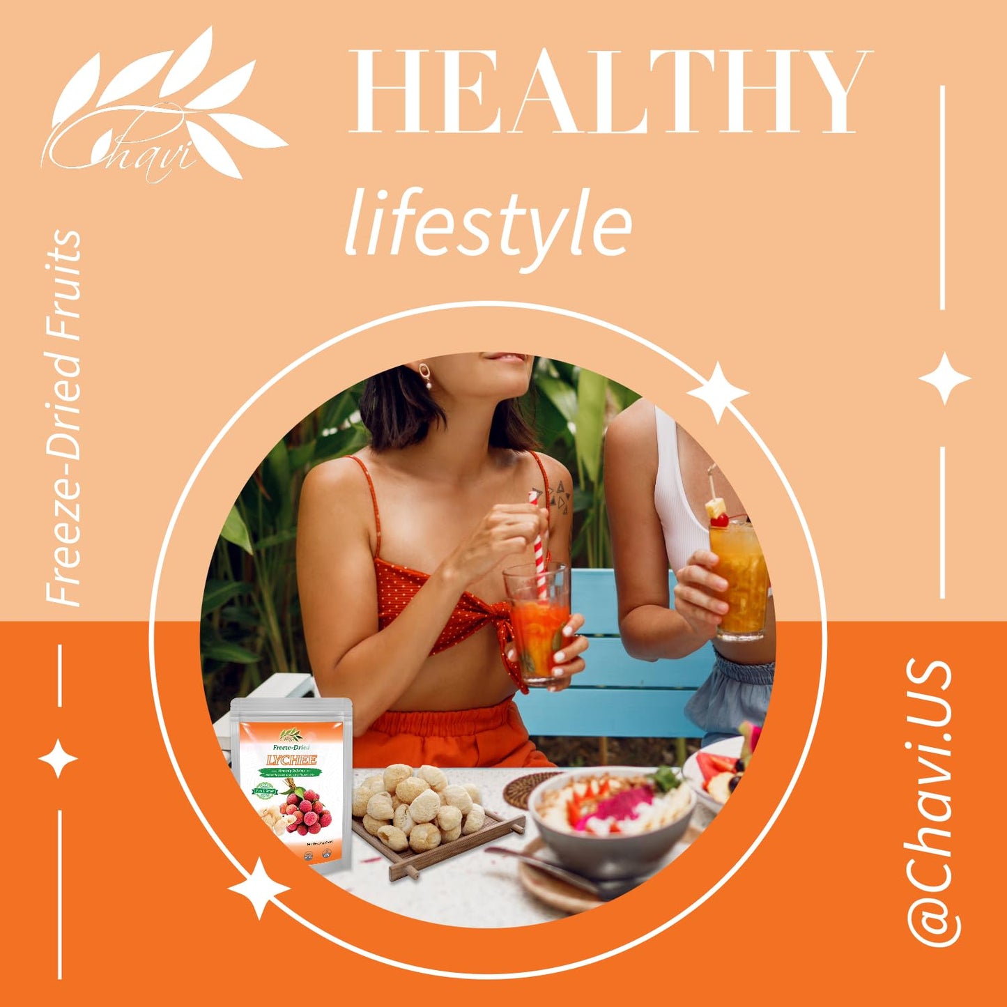 CHAVI Freeze-Dried Lychee - 2 Oz - Healthy 1 Ingredient Superfood Supersnacks - No Added Sugars or Preservatives - Non-GMO, Vega