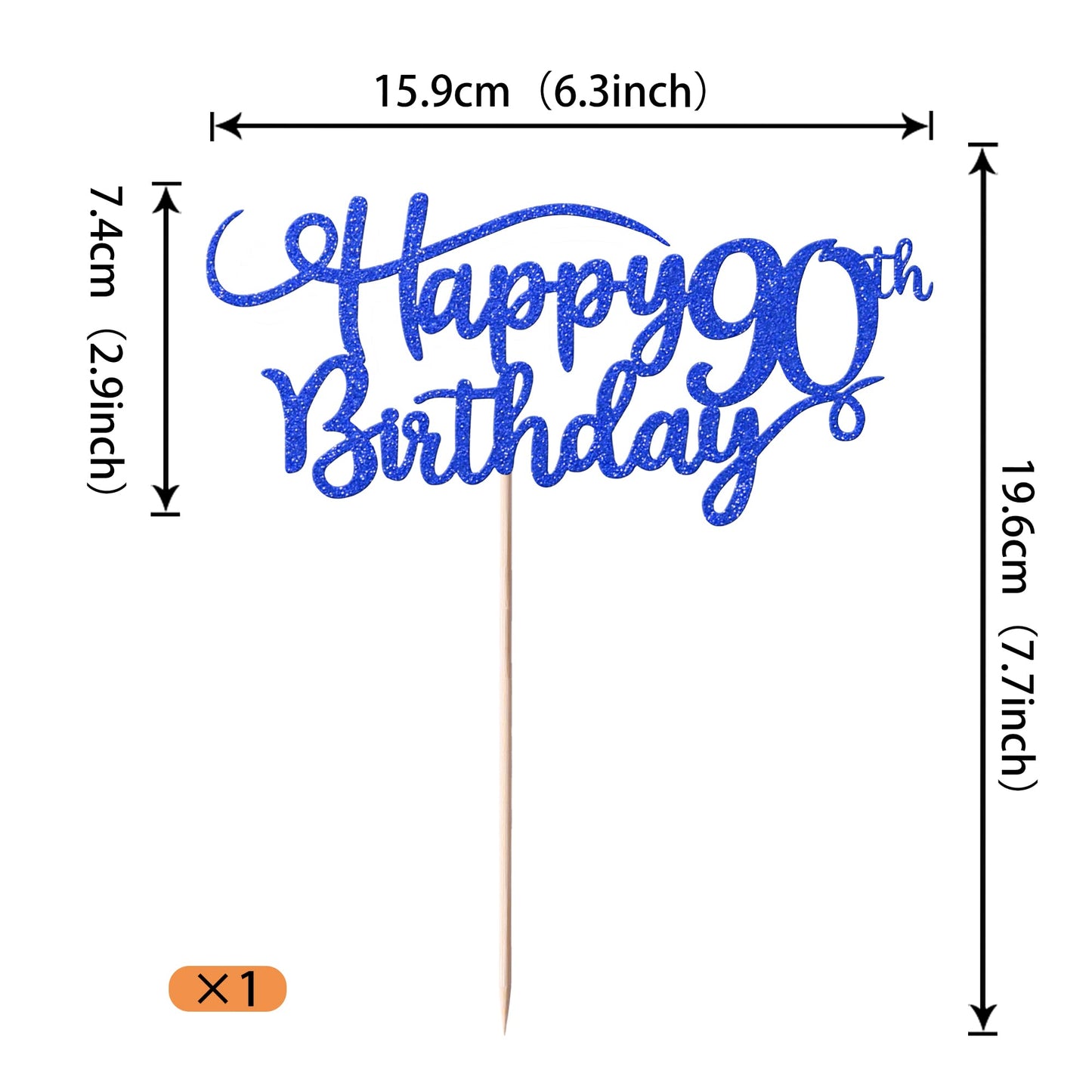 Rssta i 90th Birthday Cake Topper, Glitter Number 90, Deep Blue, Paper Decoration for Anniversary Party Supplies