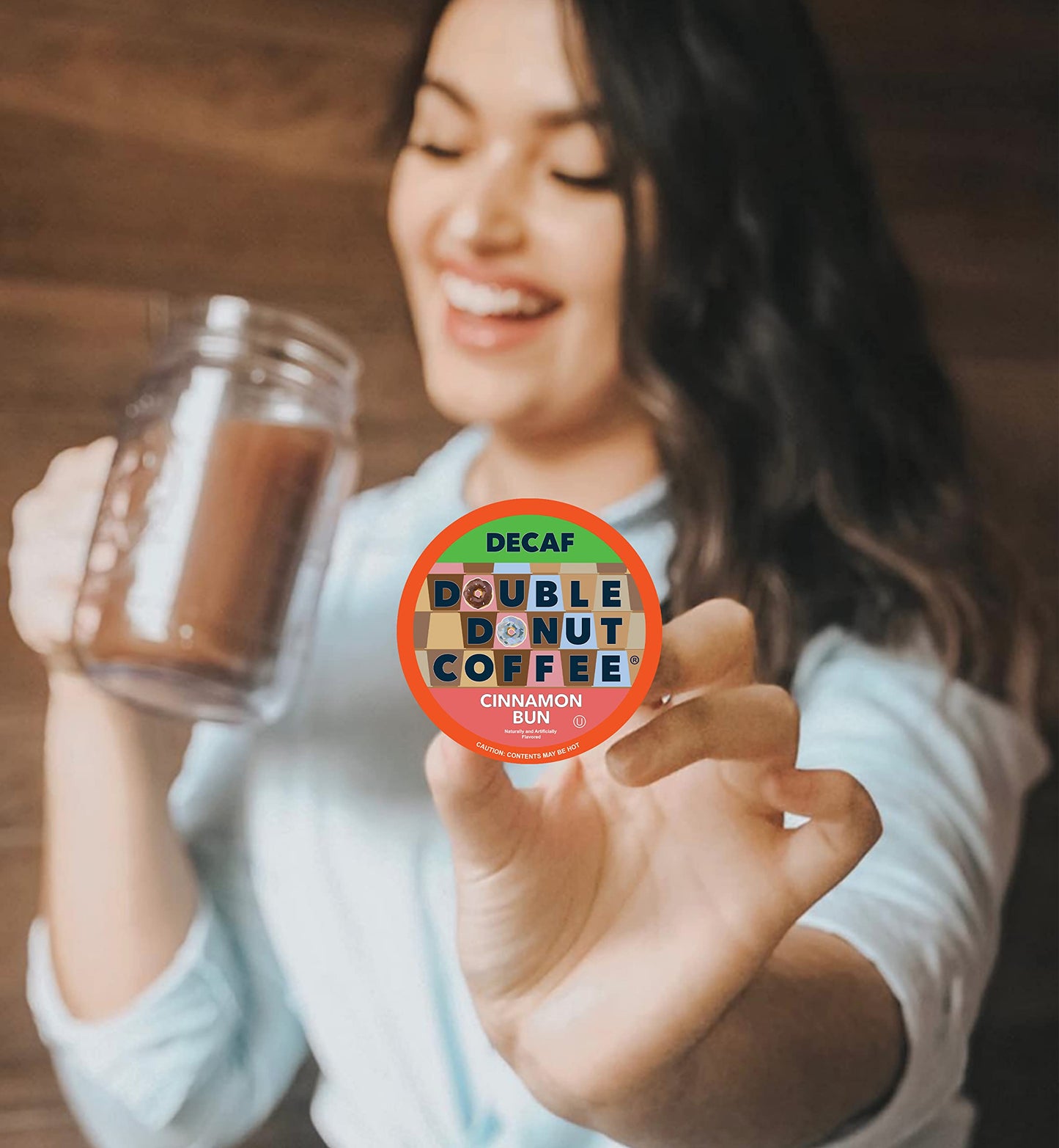 Double Donut Coffee Decaf Pods, Cinnamon Bun Flavor, 80 Count for Keurig, Recyclable Single Serve Coffee Pods