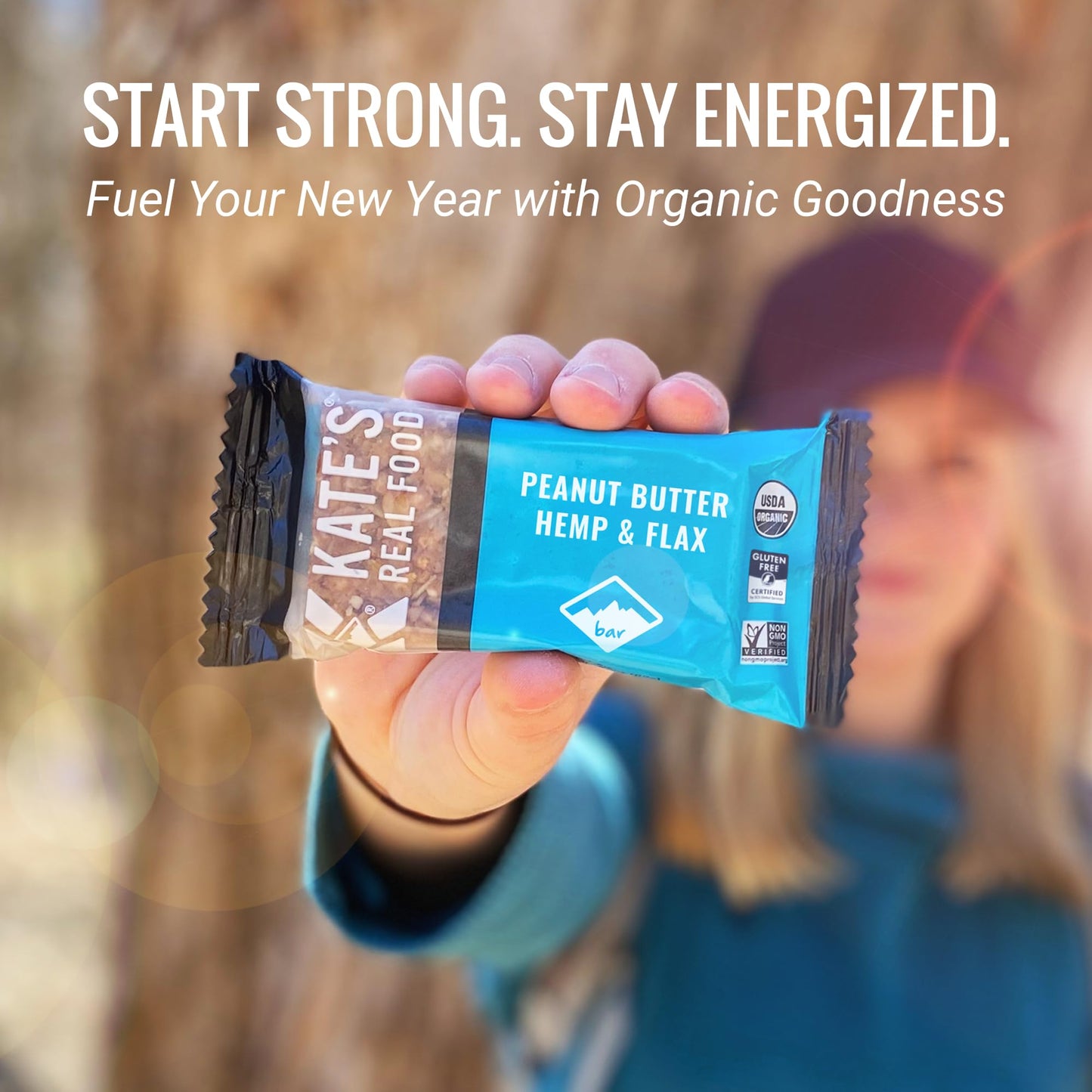 Kates Real Food Organic Granola Bars - Peanut Butter Hemp & Flax (2.2 oz  Pack of 12) - Organic Energy Bars Made with Gluten Free Oats - Non GMO  Soy Free  Whole Grains  and All Natural - Healthy Snacks