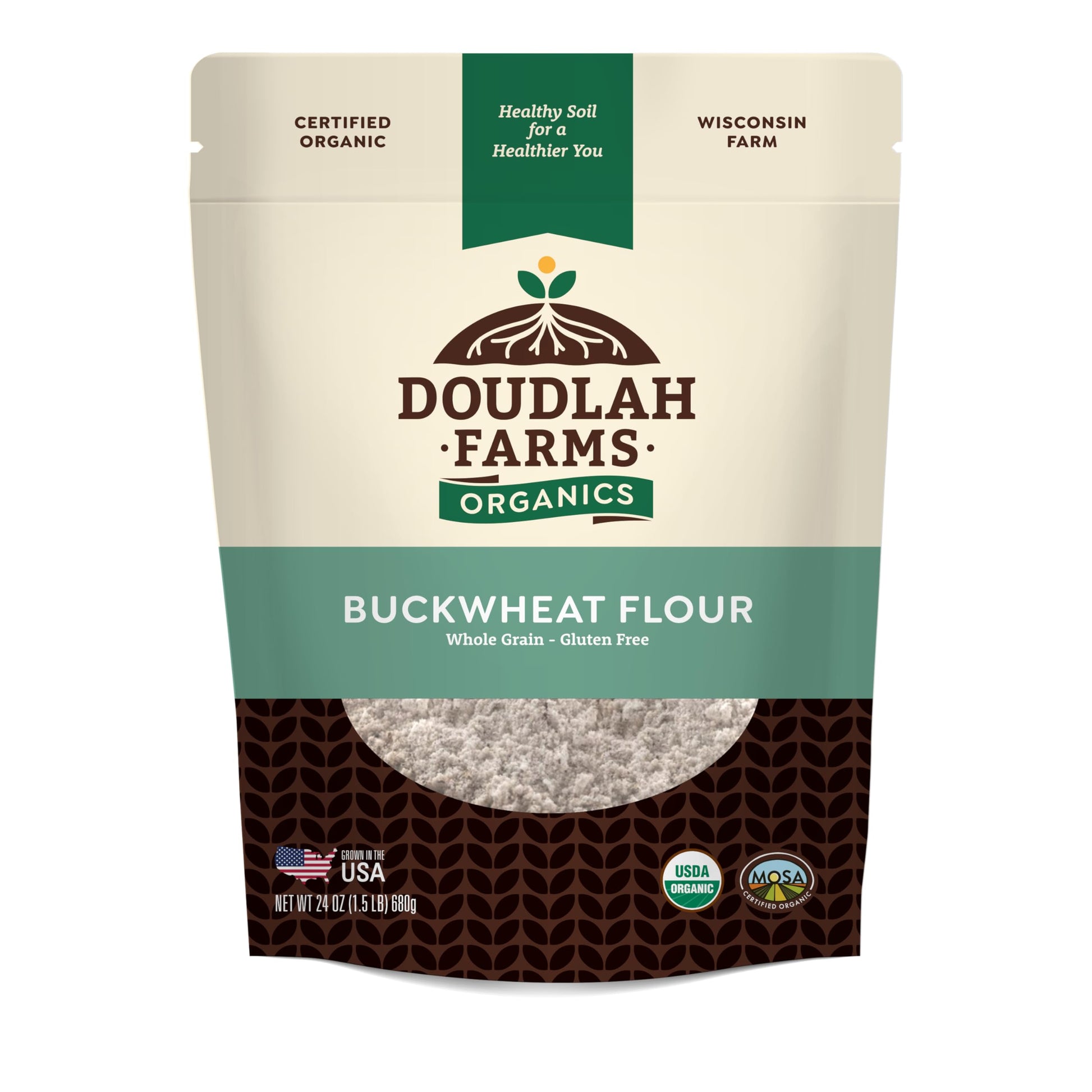 Organic Buckwheat Flour 1.5lb by Doudlah Farms - Farmed From Regenerative Soil | Gluten Free, Vegan, Non-GMO, Grown In USA | For