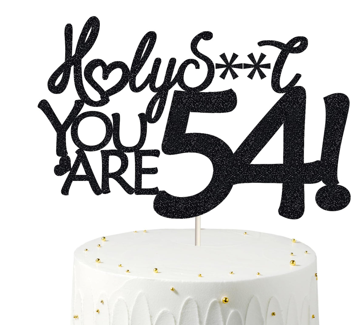 Veegood Happy 54th Birthday Cake Topper - Funny & Glitter Black, 54th Decorations