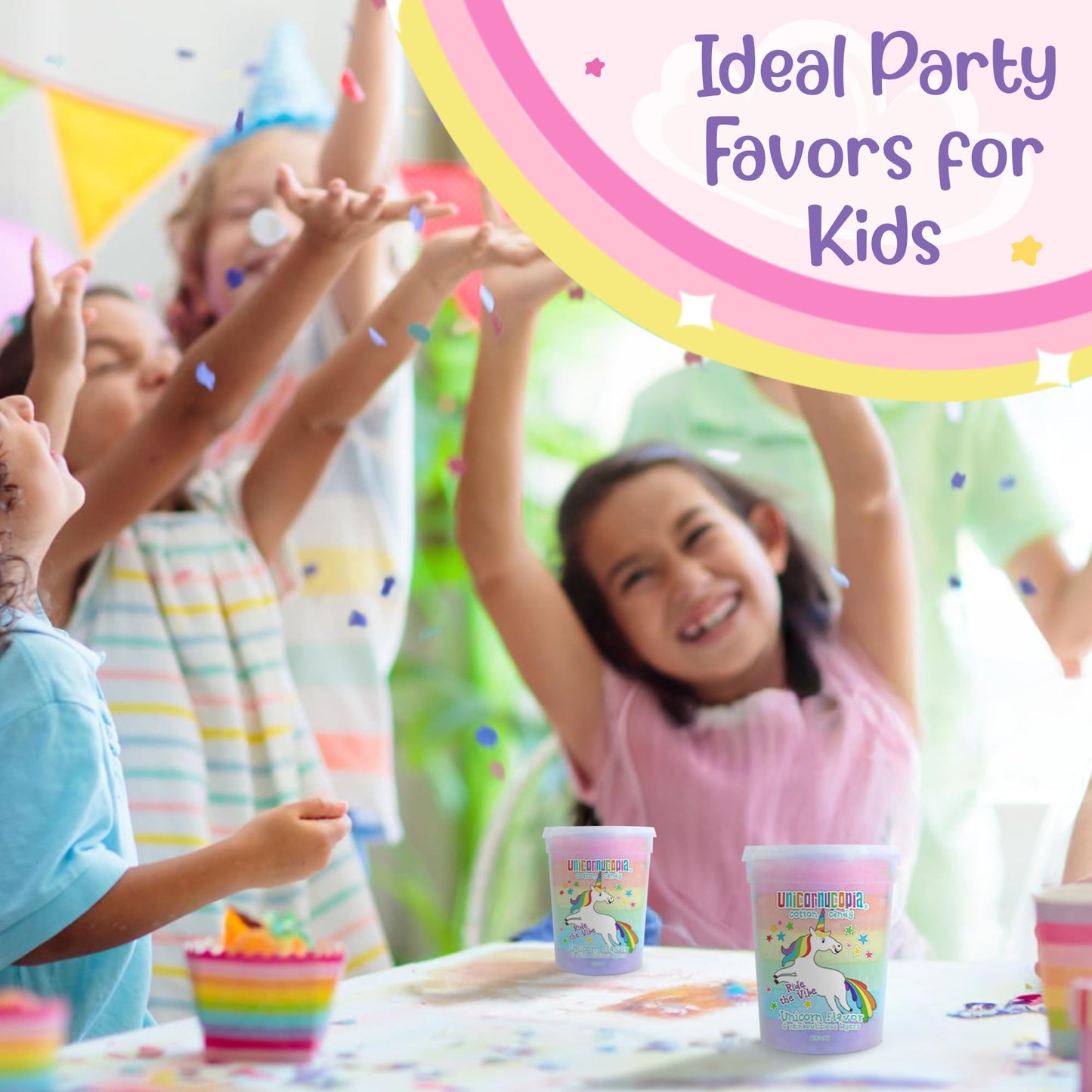 Unicornucopia Cotton Candy - 3 Pack - 6 Flavor Rainbow Party Favors for Kids - Ideal for Birthday Goodie Bags