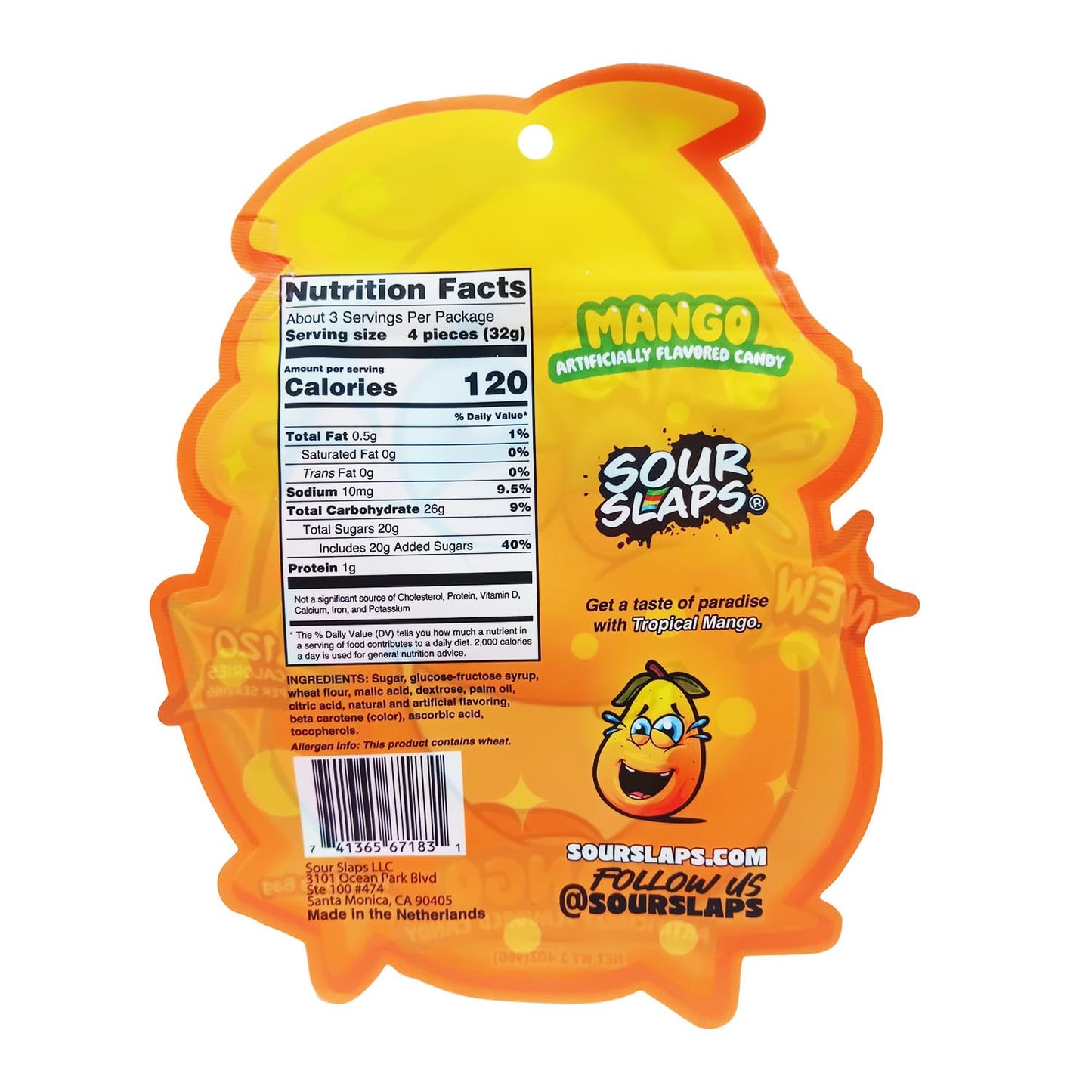 Sour Slaps Sour Candy Belts 3-Pack - Vegetarian, Multi-Color, Tropical Mango Flavor, Fresh & Chewy, Extreme Sour Kick