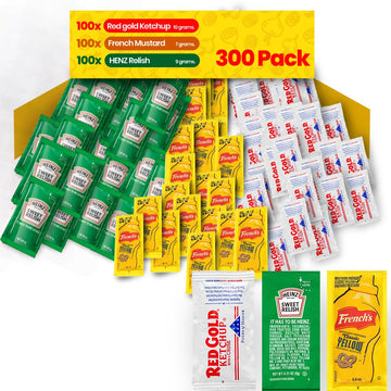 Condiment Variety Pack Single Serve Pouches: Each of KETCHUP, MUSTARD, and RELISH - Perfect for Picnics, Lunch Boxes, BBQs, Trav