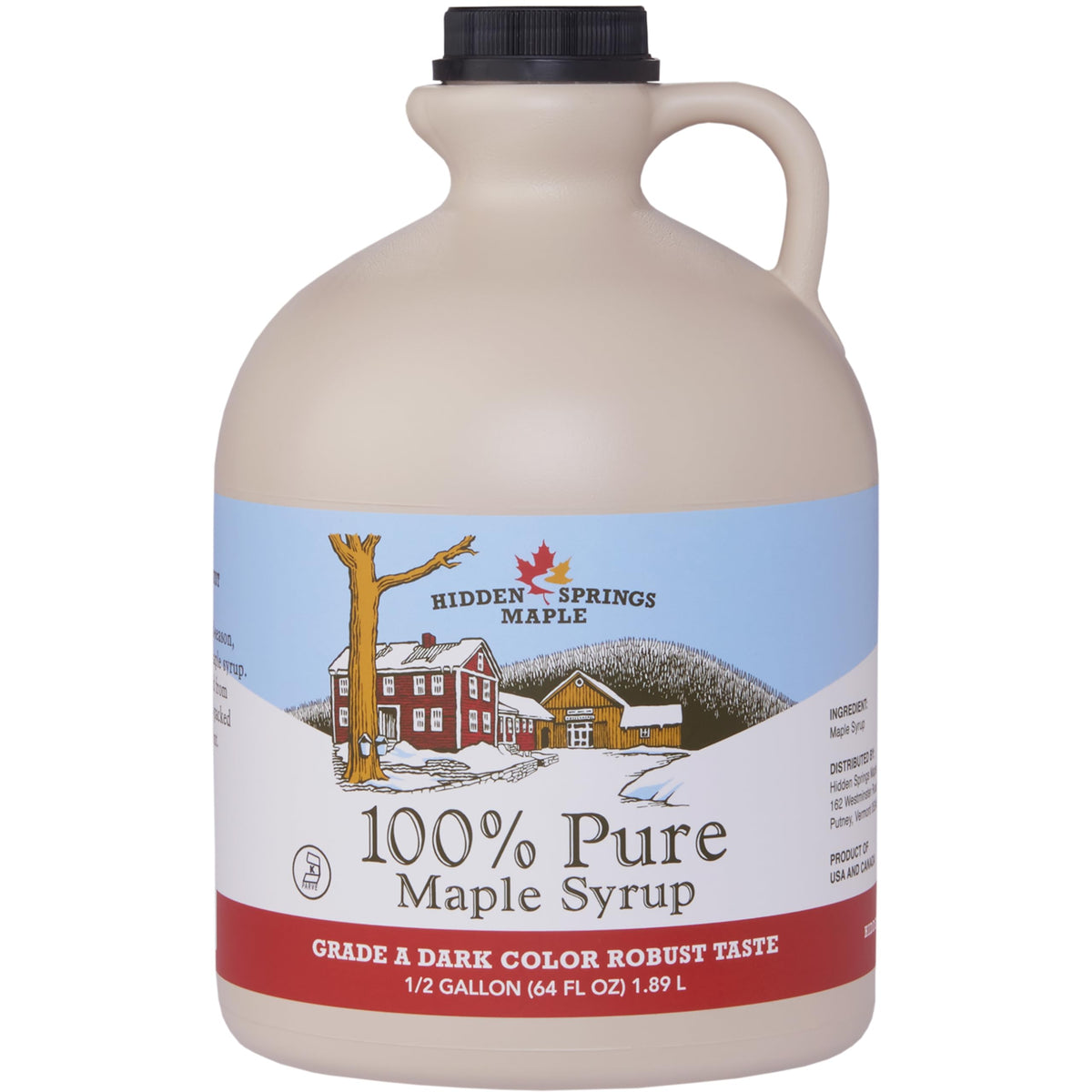 Hidden Springs Maple Dark Half Gallon 100% Pure Maple Syrup Usa/Can, Bpa-Free Jug