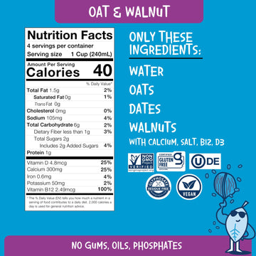 PLANTSTRONG Oat & Walnut Milk 32oz (6 Pack) - NON-GMO - Plant Based, Vegan - Gluten Free Dairy Free - Shelf Stable - Lactose Fre