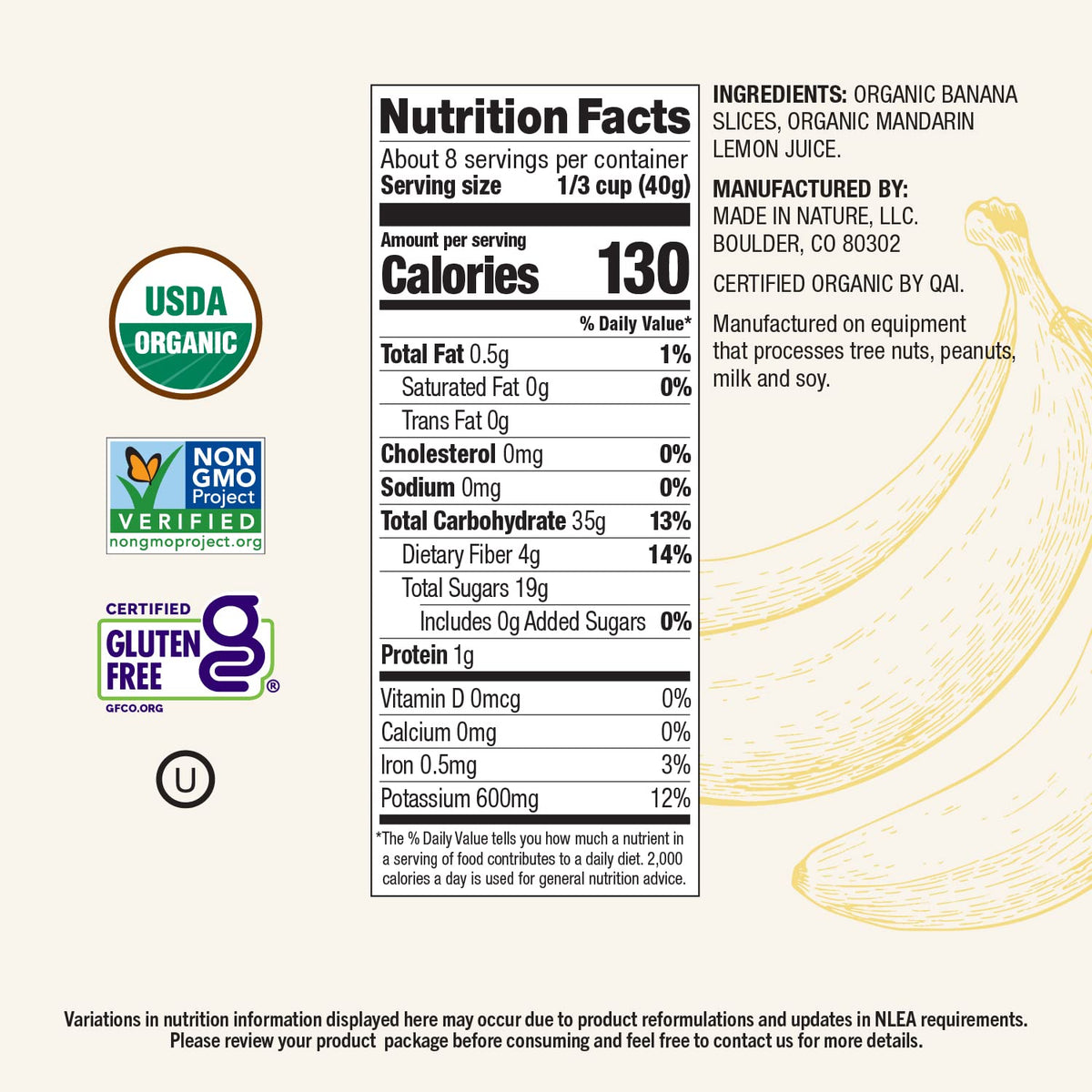 Made in Nature  Organic Dried chewy Banana Slices  Non-gMO Unsulfured Vegan Snack  12oz Bag (Pack of 1)
