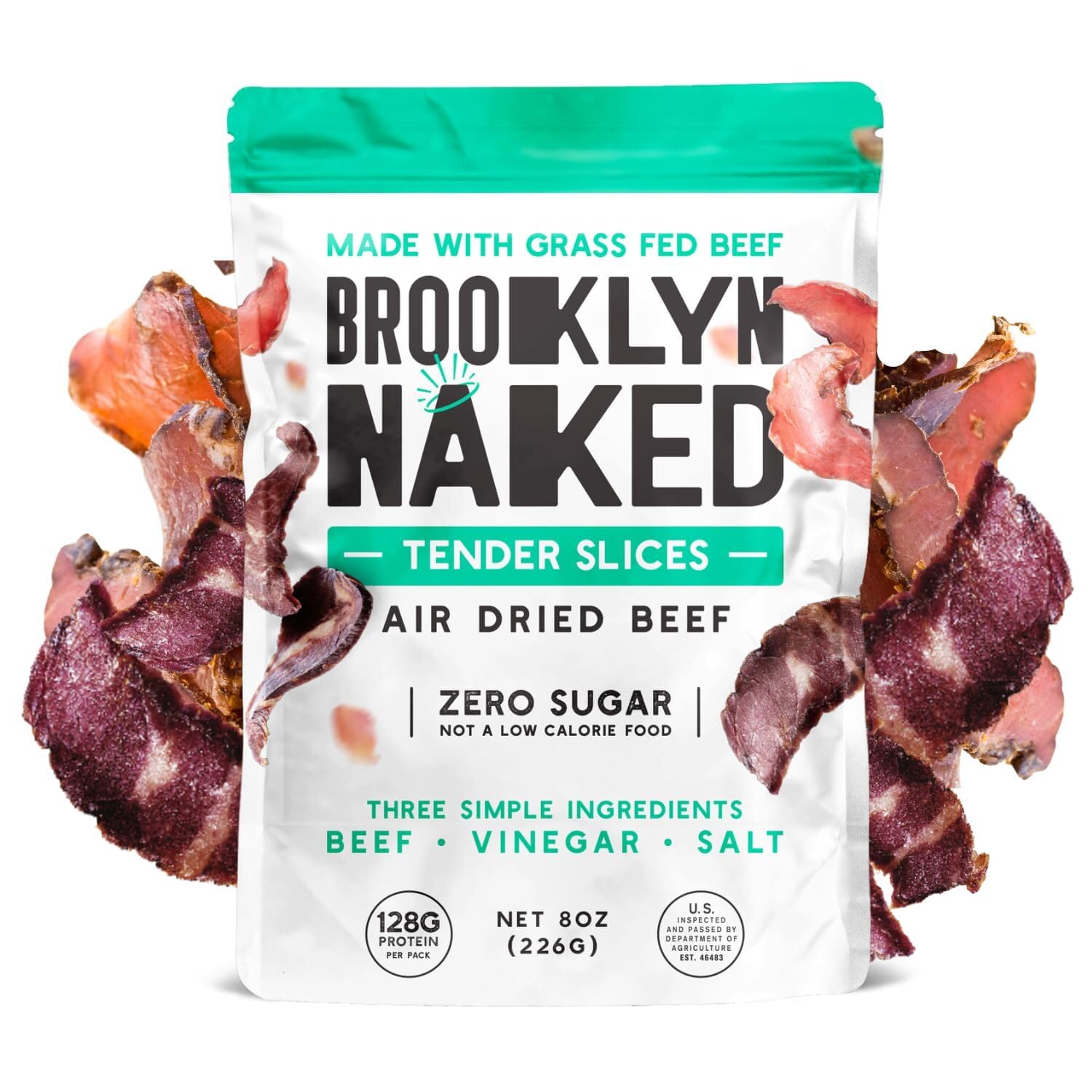Brooklyn Biltong Air Dried Beef Snack, Whole30 Approved, Paleo, Keto, Gluten Free, 8 oz, Naked