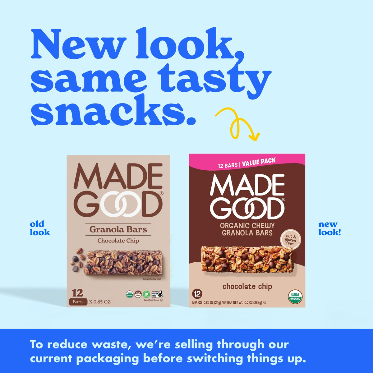 MadeGood Chocolate Chip Granola Bars, 12 Healthy Snack Bars, 0.85 oz Each
