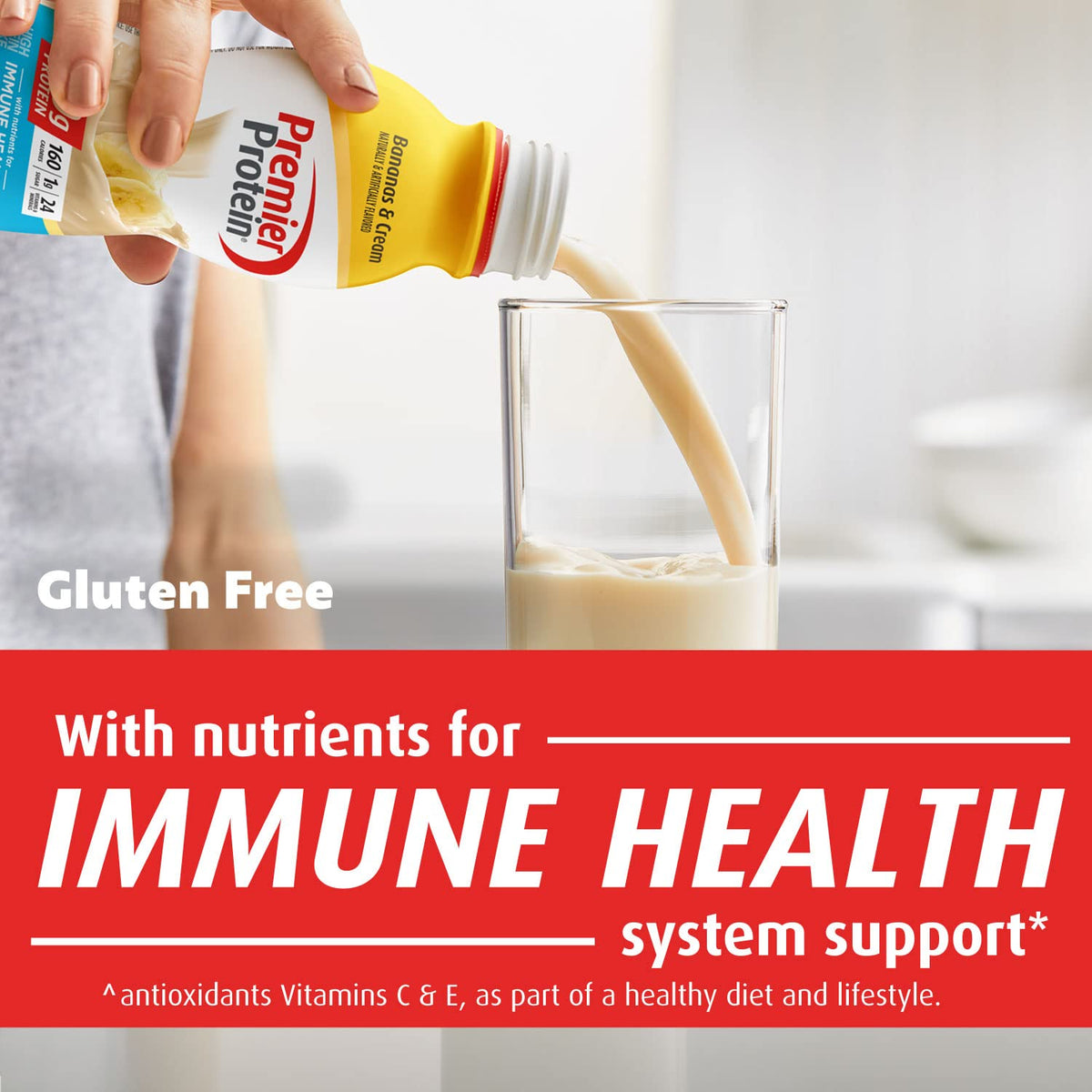 Premier Protein Shake, Bananas & Cream, 30g Protein, 1g Sugar, 24 Vitamins & Minerals, Nutrients to Support Immune Health, 12 Pa