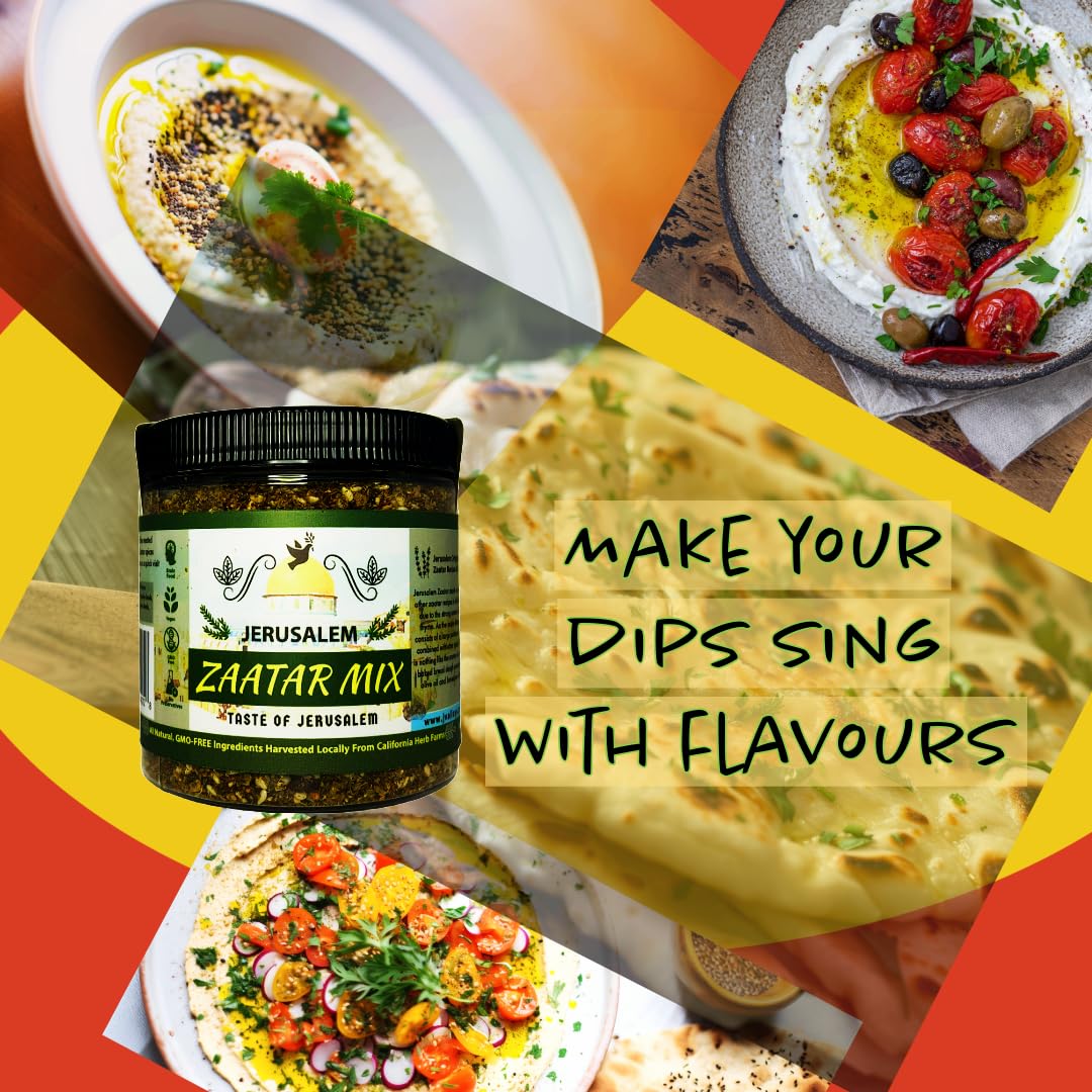 Jerusalem Zaatar Spice Mix Jar by Julians Valleys | Made with Natural Herbs and Pure Sumac | 4OZ | Zataar seasoning Jar| No Pres