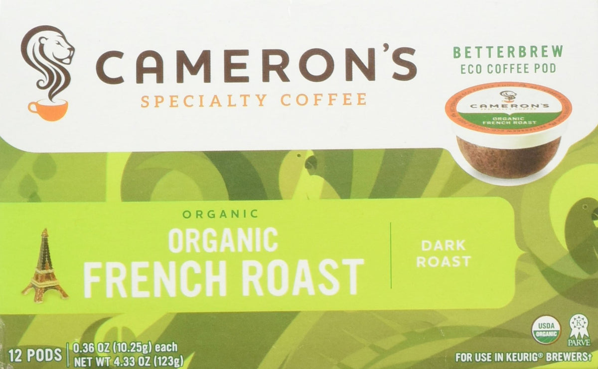 Camerons 100% Organic French Roast Single Serve Dark Roast 12 Count Box