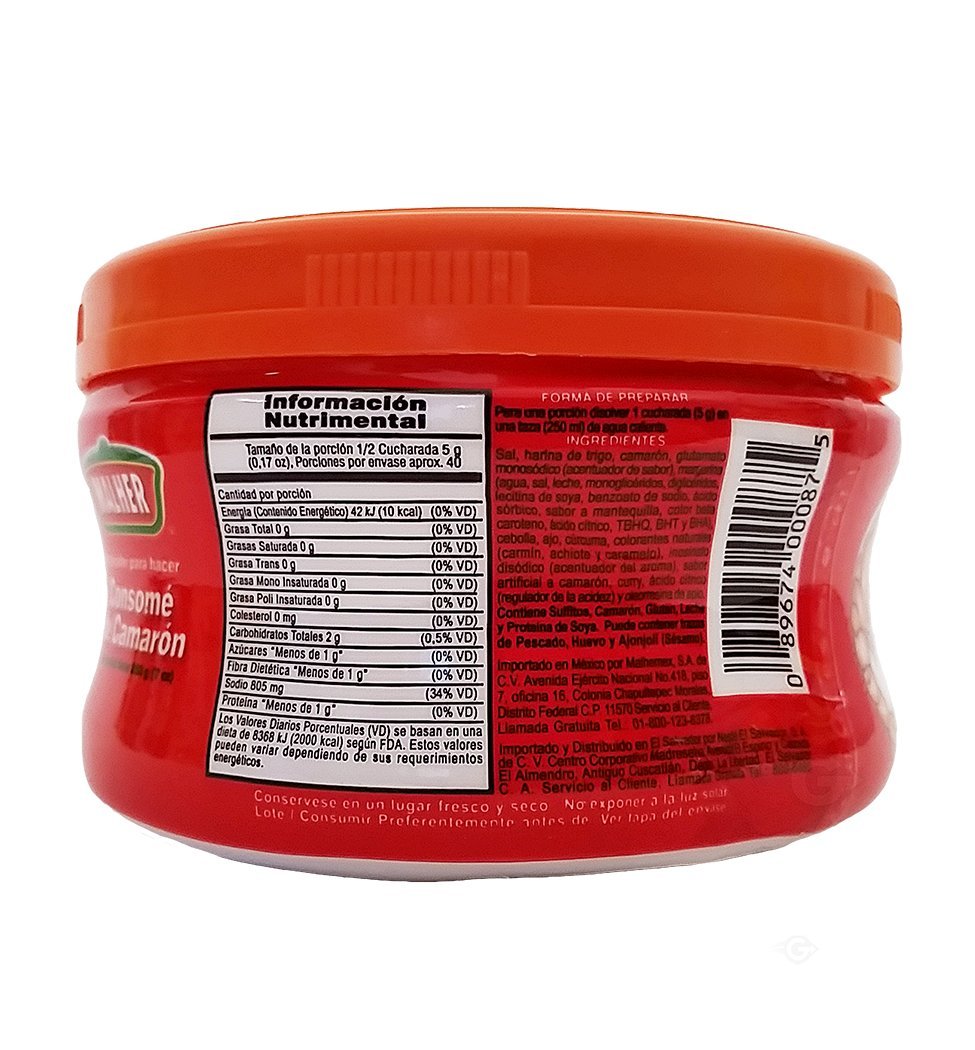 Malher Shrimp Bouillon - Consome de Camaron, Pack of 18, 7 oz Each - Flavorful Seafood Stock for Cooking