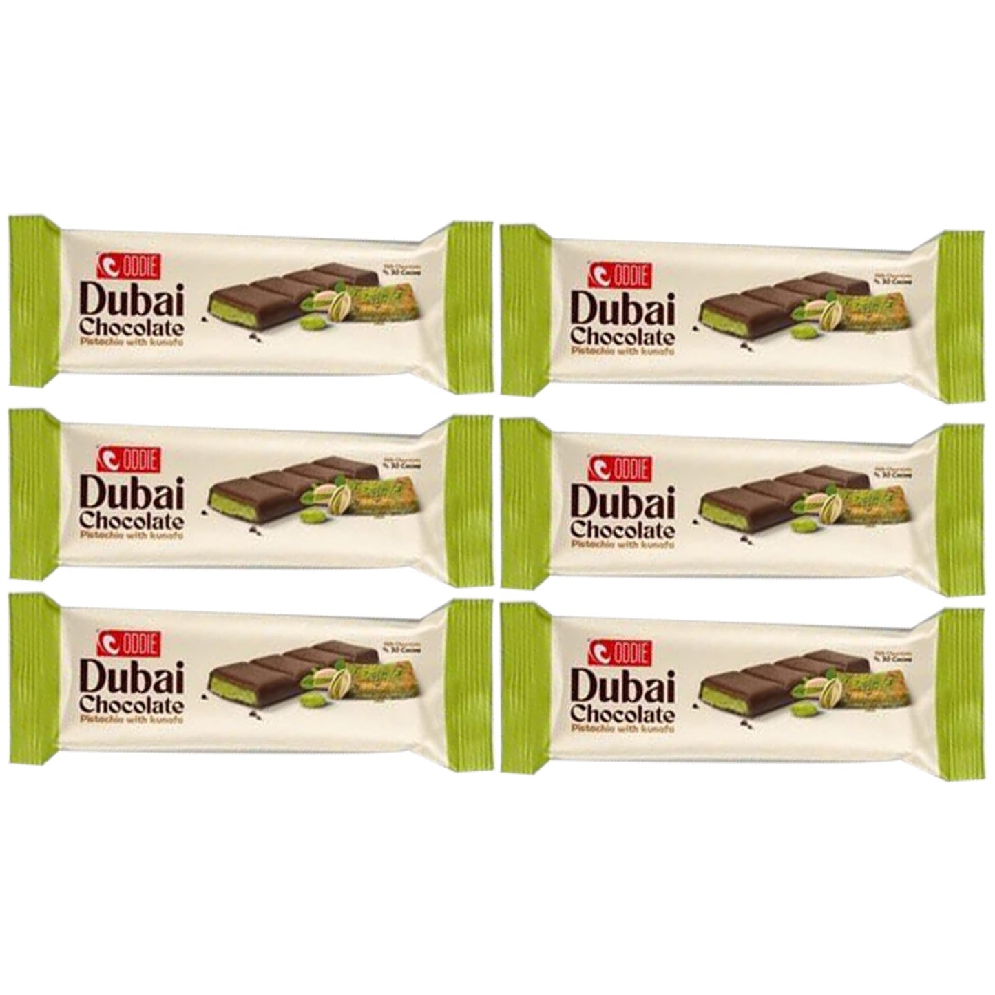 Mini Dubai Chocolate (Pack of 6) Kunafa Pistachio Bar- 27gr Total 0.35 pounds.-, Perfect for Gifting, Fresh Daily Production 6 P
