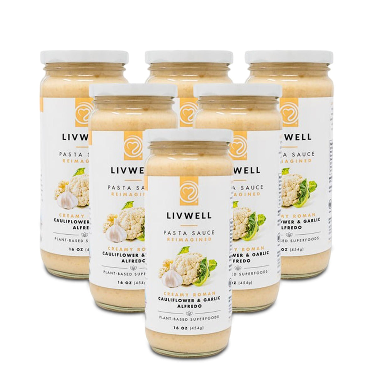 Livwell Dairy-Free Cauliflower Pasta Sauce - Pack of 6 Plant Based Vegan Alfredo Pasta Sauce with Cauliflower, Roasted Garlic & 