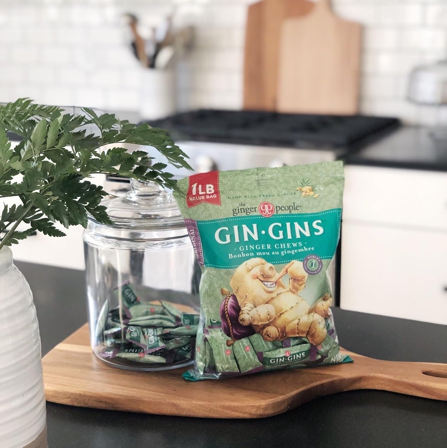 GIN GINS Original Ginger Chews - Natural Fresh Ginger Candy by The Ginger People - Individually Wrapped Healthy Candy - Original Flavor - Large 1 lb Bag (16oz) - Pack of 2