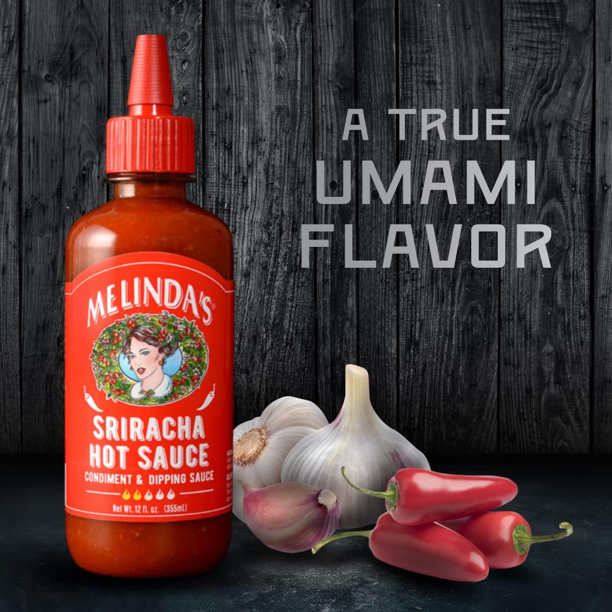 Melindas Sriracha Hot Sauce - Gourmet Fermented Red Jalapeños & Garlic - 12oz, Keto, Kosher, Vegan, Non-GMO, Gluten Free