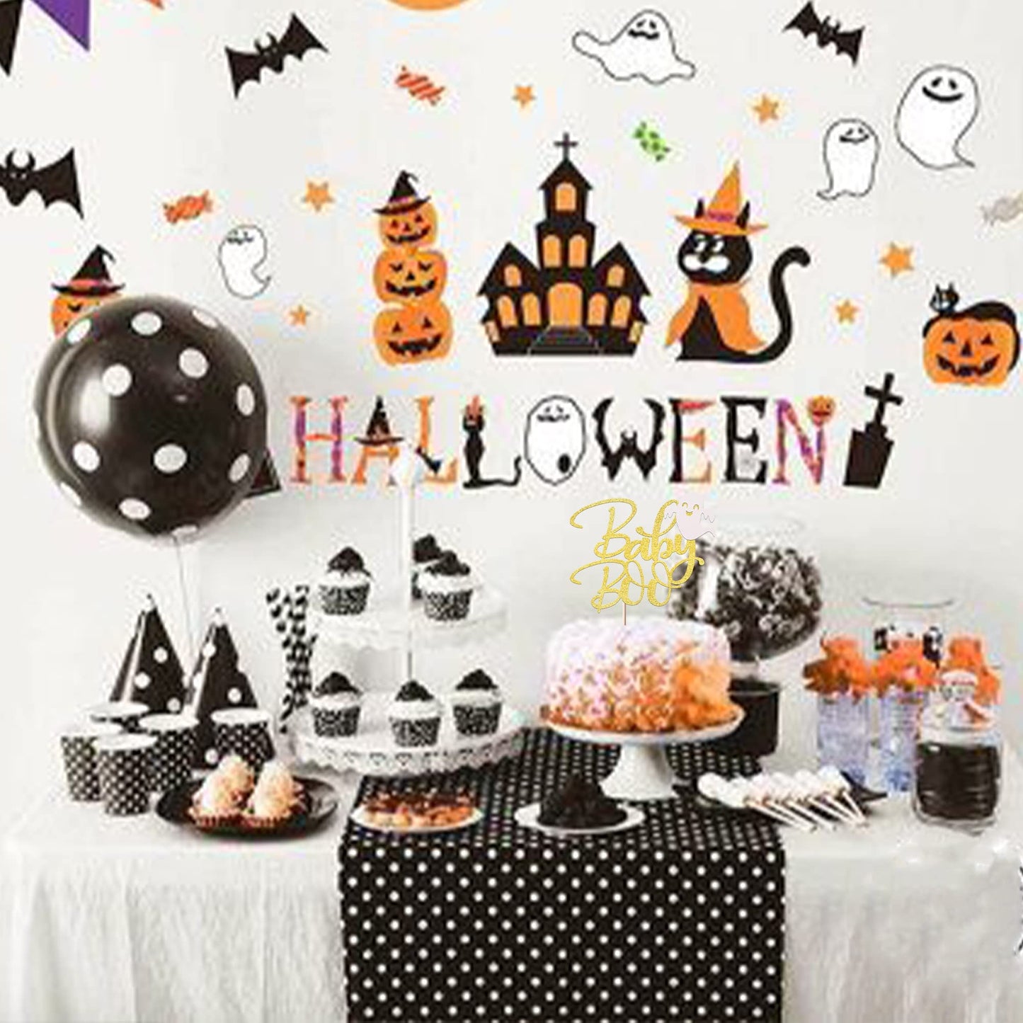 Rssta i Cake Topper - Spooky Baby Boo Ghost Pick for Halloween Party - Gold - Model XM120-Gold - Paper Material