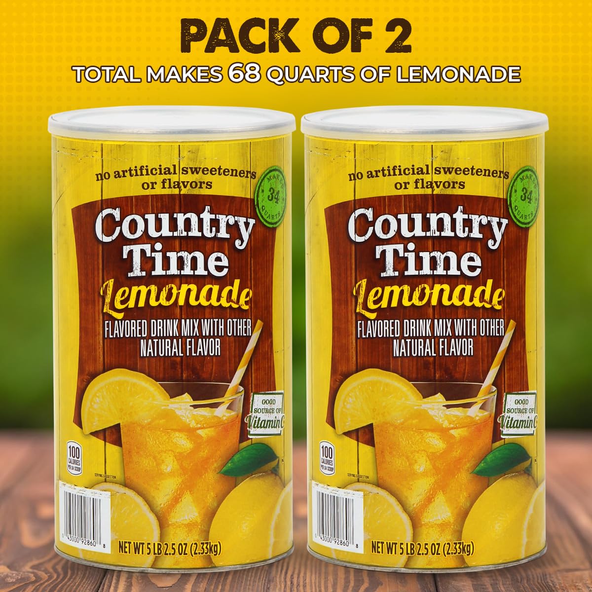 Powdered Lemonade Drink Mix- Countrytime Refreshing Lemonade Mix Powder Drink With Other Natural Flavor - Packaged In Resealable Canister With Easy Measure Scoop, 5Lb Bucket, 2 Pack (Total 10.3Lb)