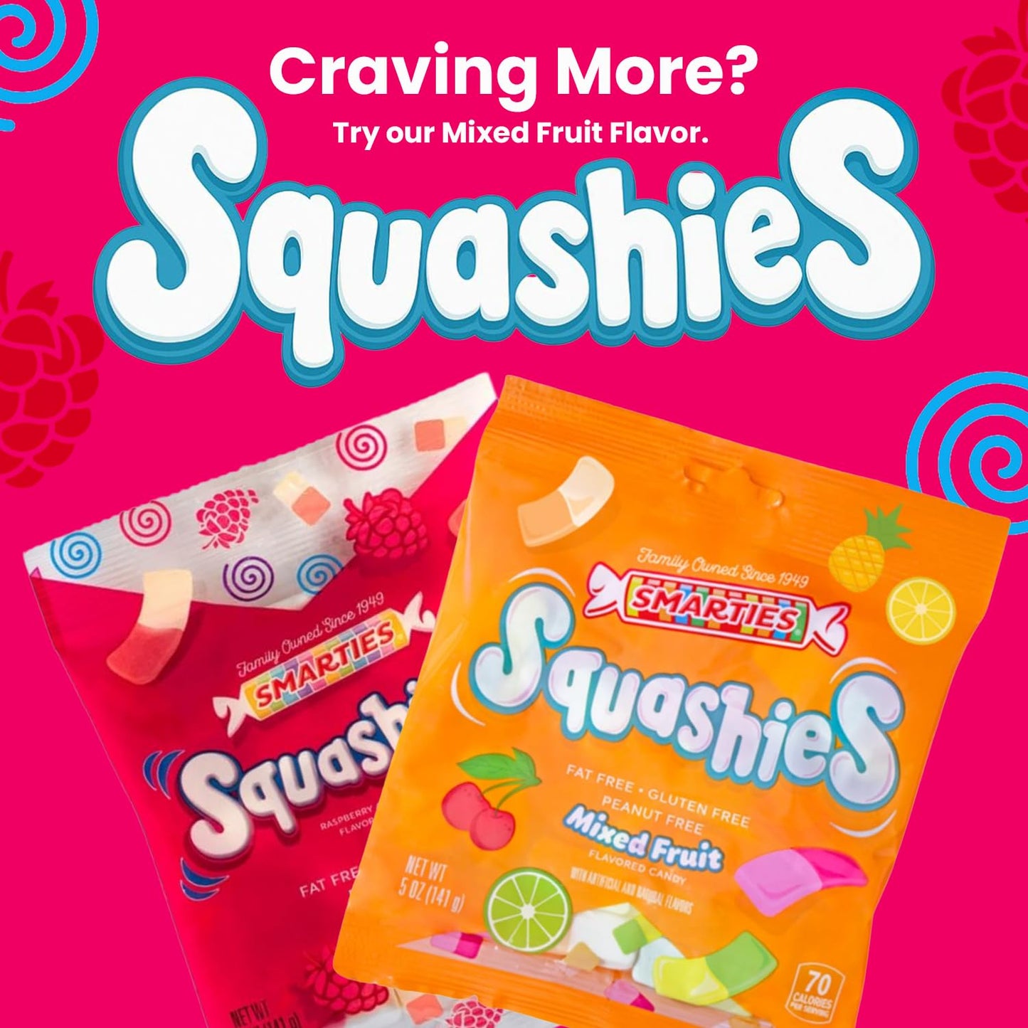 Smarties Squashies Foam Marshmallows Gummy Candies - Raspberry & Cream Flavored - Allergen Free, Peanut Free & Gluten Free Candy