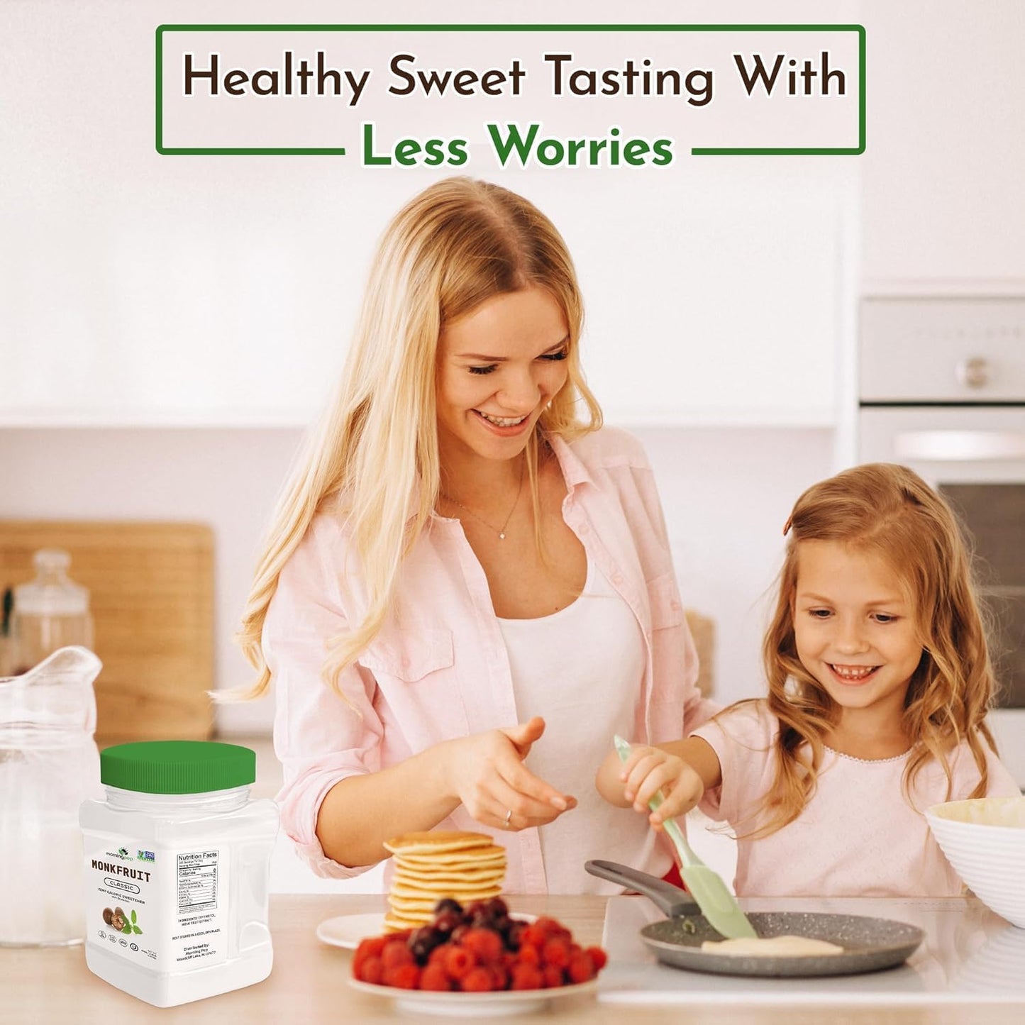 Morning Pep Monk Fruit Sweetener  Classic | White Sugar Substitute  Keto Diet Friendly  1:1 Sugar Replacement  For Baking  Coffee  Tea  Zero Calorie Non Gmo Project Verified  OU Kosher  White - 5 lb