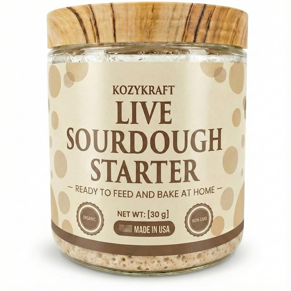 KozyKraft Live Wet Sourdough Starter Jar (30g) | Active Culture for Home Baking | Unflavored | Ships Ready to Feed