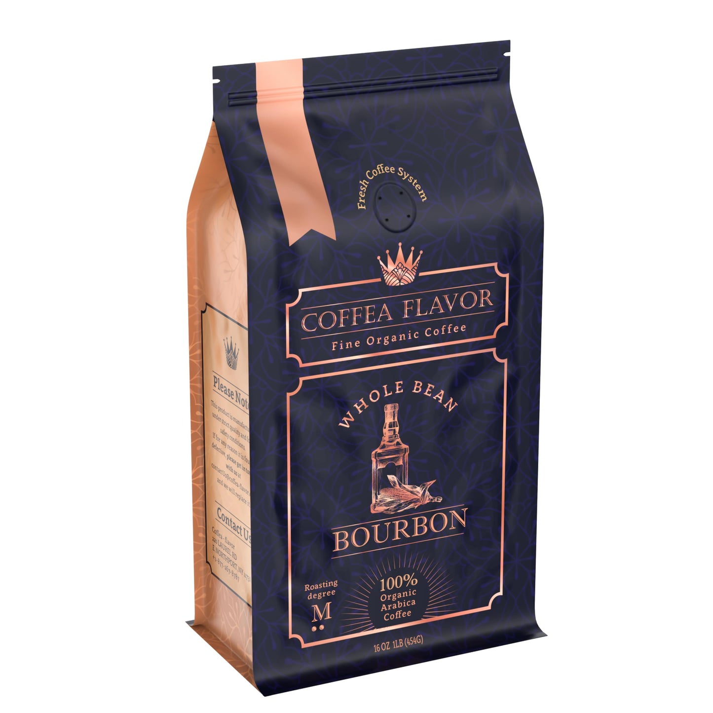 COFFEA FLAVOR Bourbon Flavored Whole Bean Coffee, Organic, Medium Roast, 16 oz Bag