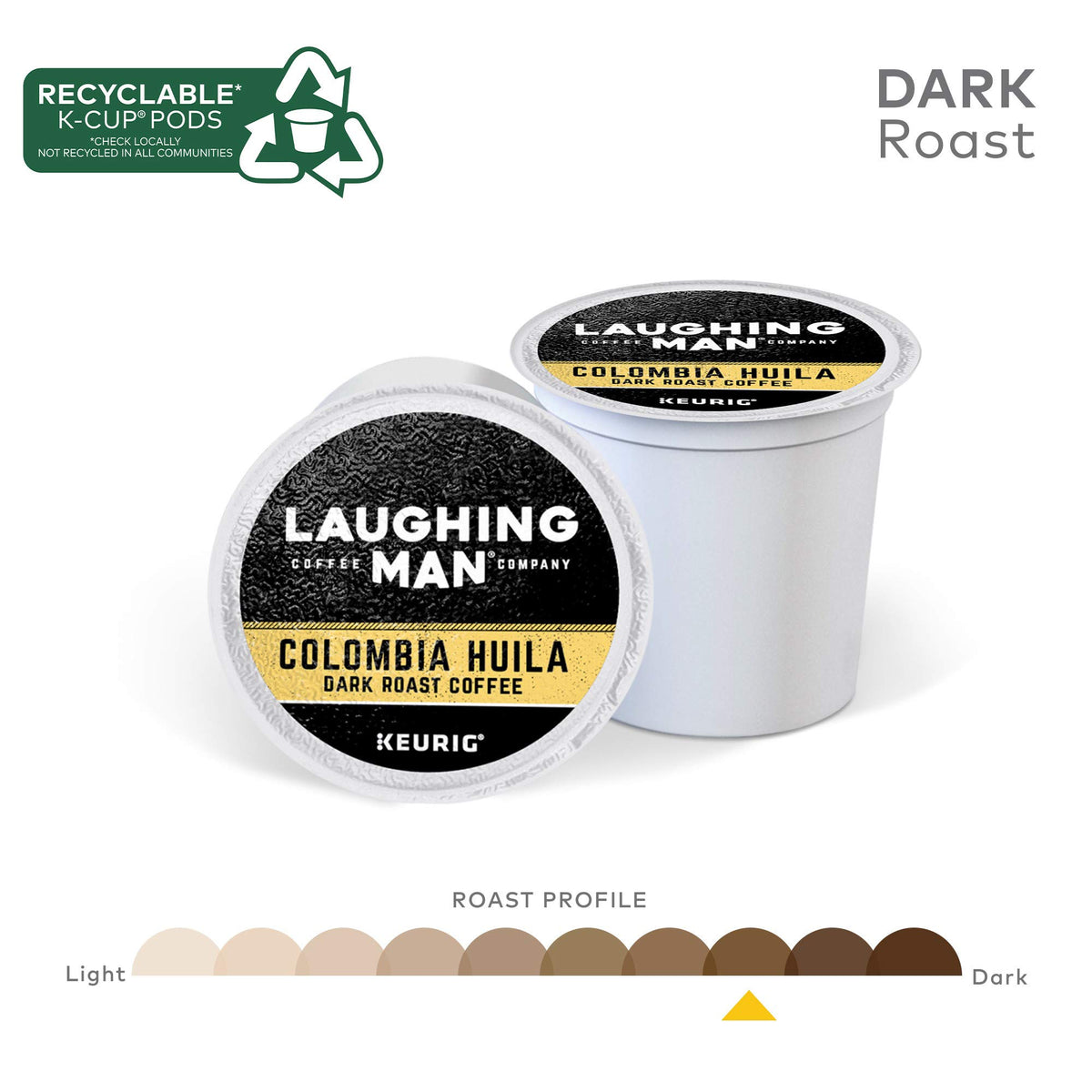 Laughing Man Colombia Huila Keurig Single-Serve K-Cup Pods, Dark Roast Coffee, 60 Count (6 Packs of 10)
