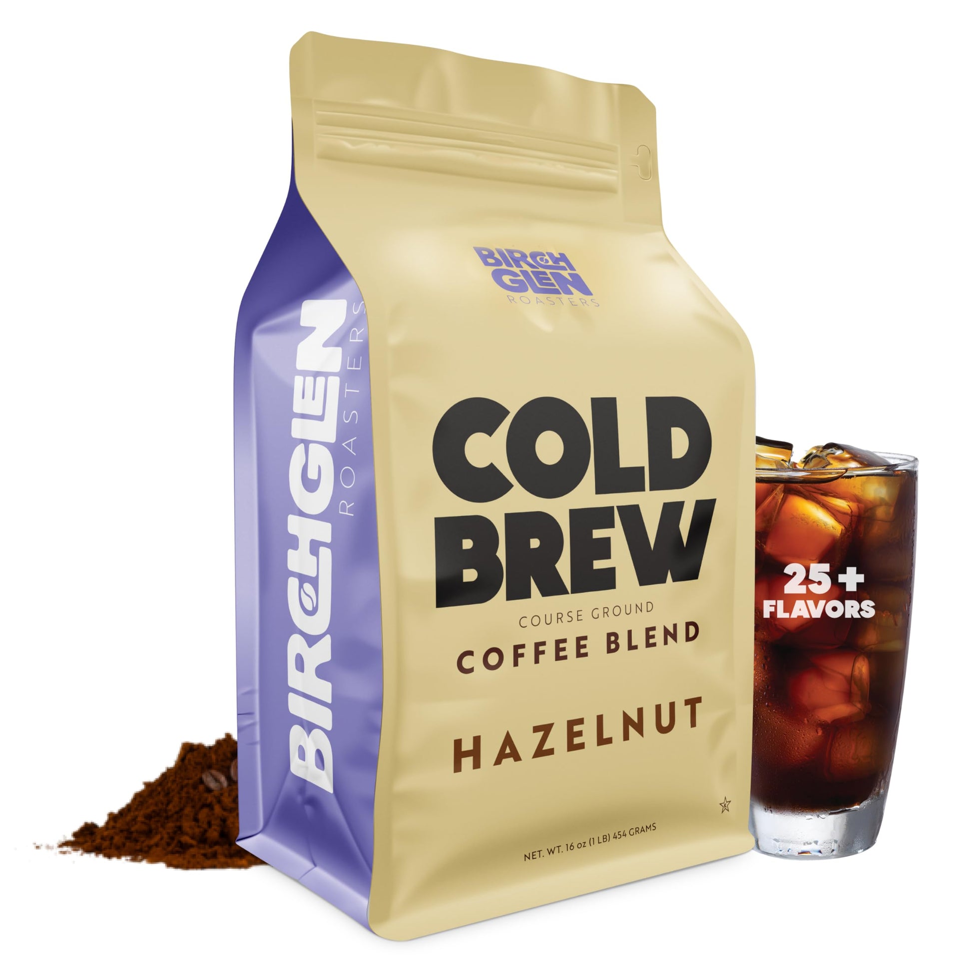 Birch Glen Roasters Hazelnut Flavored Cold Brew Coffee Blend, Coarse Ground, 1 lb Resealable Bag