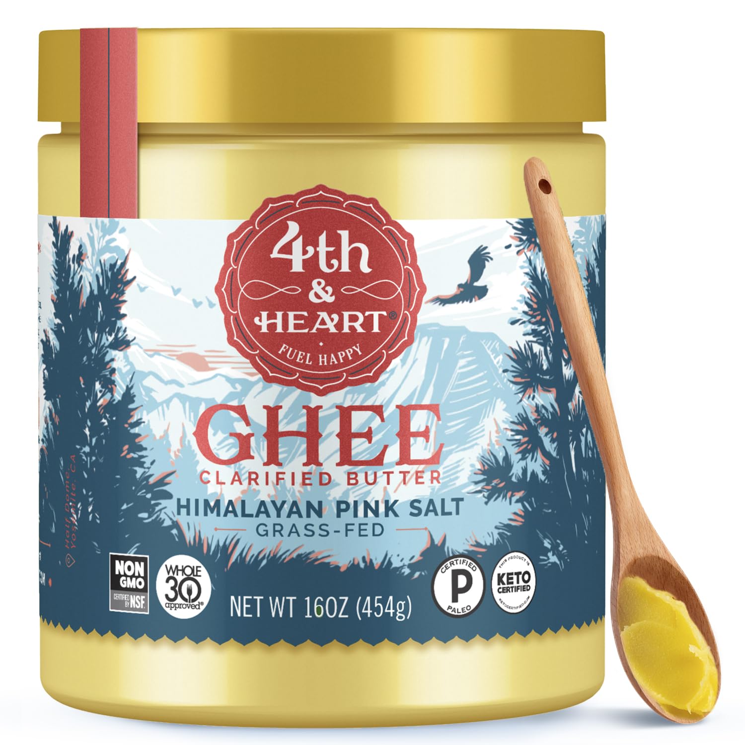 4th & Heart Ghee, Grass-Fed Clarified Butter, Keto, Non-GMO, Lactose Free, 16 Ounces