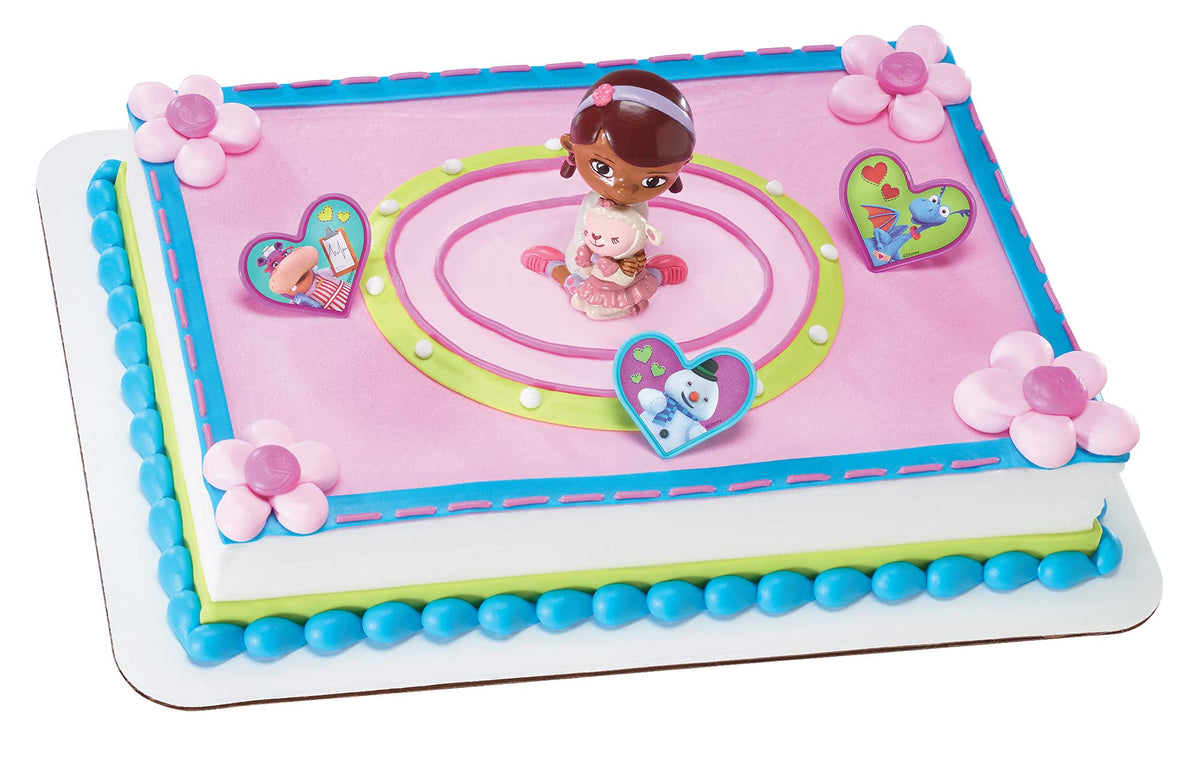 Decoset Doc Mcstuffins Doc & Lambie Cake Toppers, 4-Piece Set With Doc And Lambie Figurines, Sharable Rings, Create Awesome Part