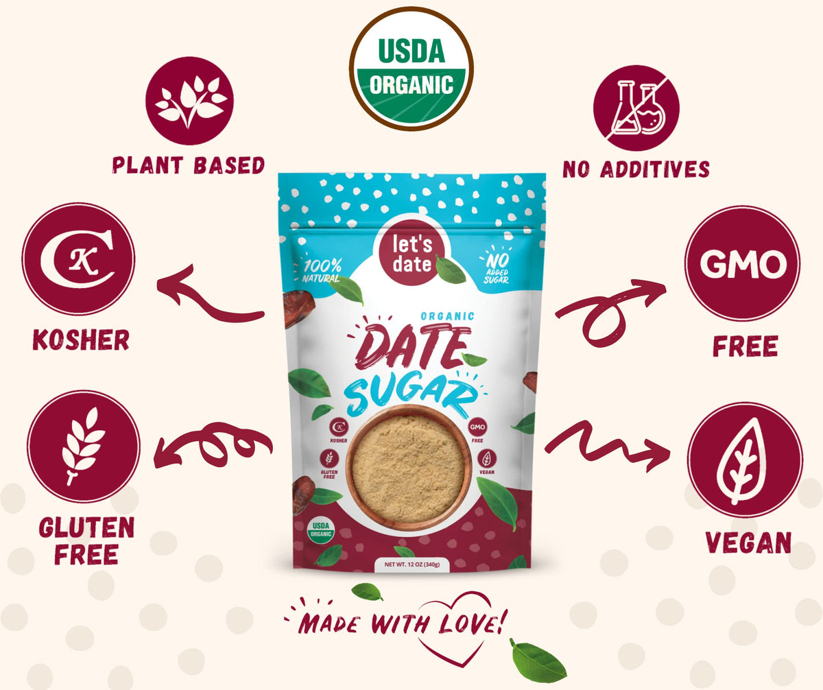 Lets Date | Organic Date Sugar | Excellent Sugar Substitute| Baking Sugar Alternative| Good Source of Fiber | Vegan | Paleo| Glu