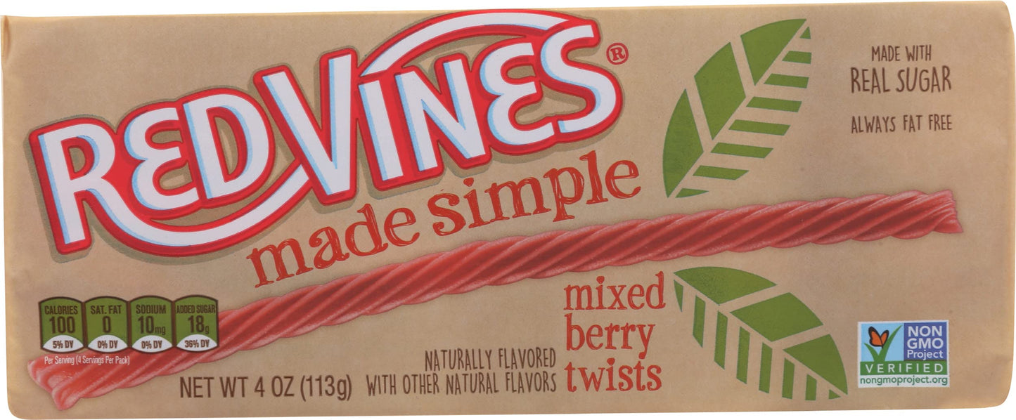 Red Vines Mixed Berry Flavored Twist Licorice, Soft and Chewy, 4 Ounce (Pack of 9)