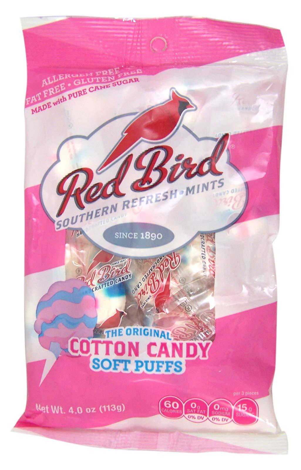 Red Bird Cotton Candy Flavored Candy, Mints Individually Wrapped, Unique Candy, 4 Oz Bag