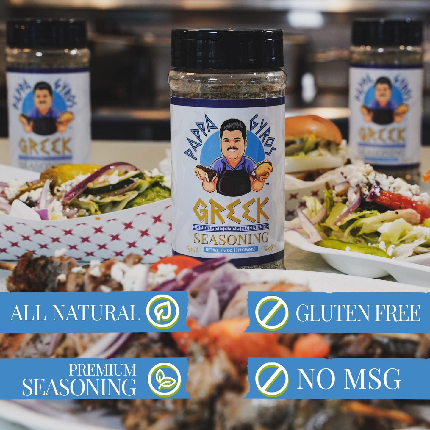 Pappa Gyros All Purpose Greek Seasoning Blend (No Msg) | Large Shaker 7.5 Oz | Authentic Mediterranean Seasoning & Spices | All