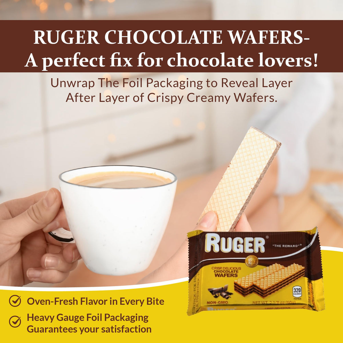 Ruger Wafers Austrian Chocolate Wafers, 2.125 Ounce (Pack Of 12) - Crisp, Creamy, Delicious Chocolate   With Natural Ingredients And Extended Shelf Life, Perfect For Snacking, Desserts, And Anytime Indulgence