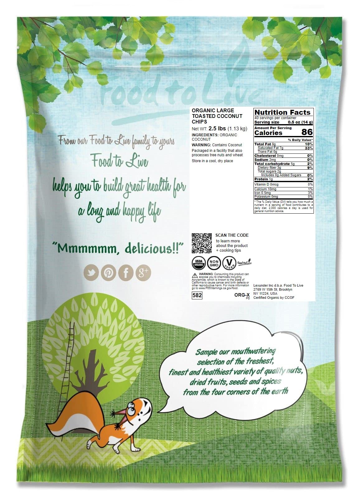 Food To Live Organic Toasted Coconut Chips, 2.5 Pounds - Non-Gmo, Desiccated Coconut Flakes, Unsweetened, Unsulfured, Vegan, Bul