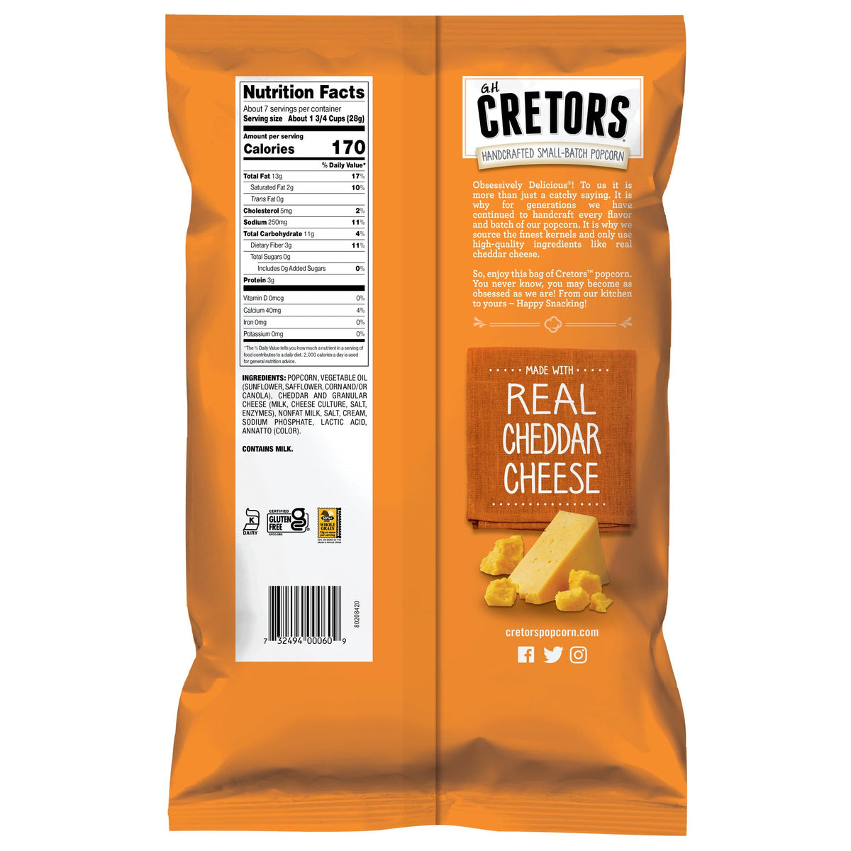 G.H. Cretors Cheddar Cheese Corn  6 ct  6.5 oz Single Serve Bags