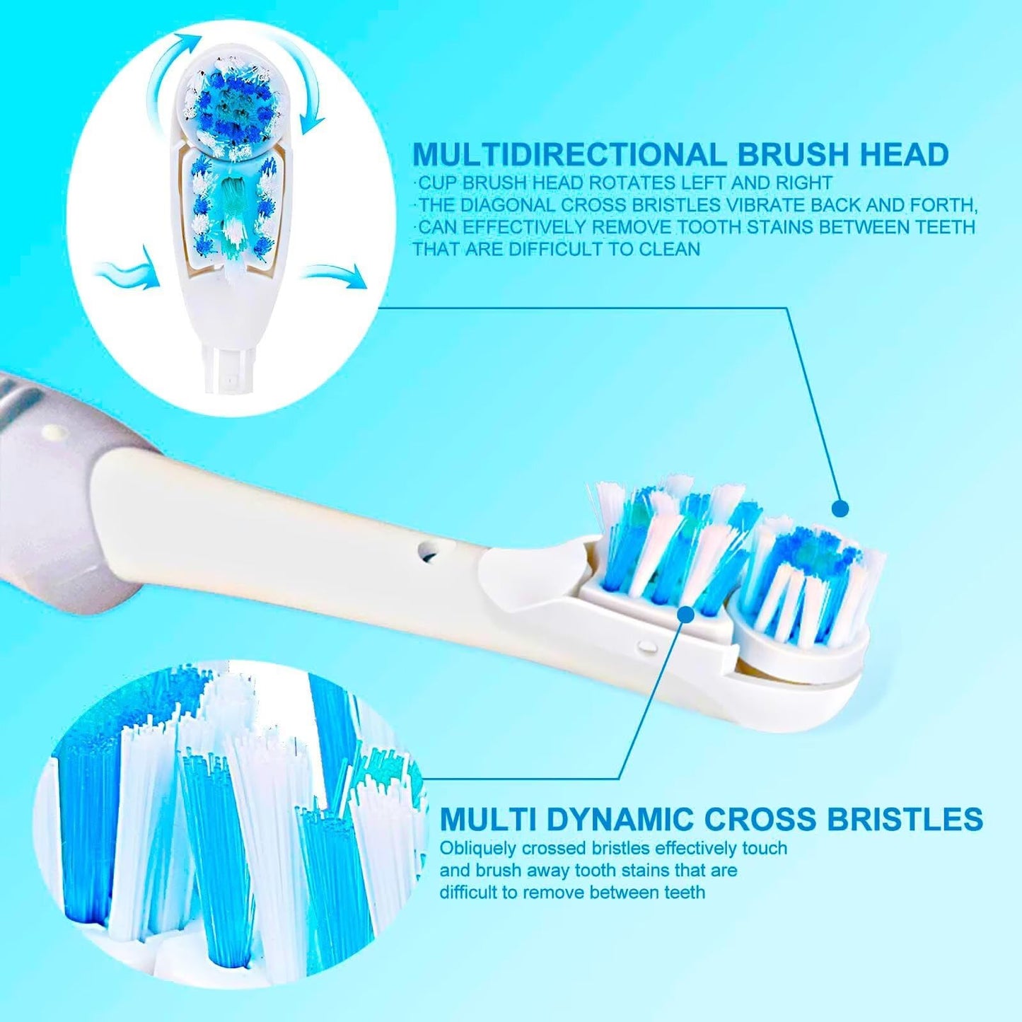 Sensitive Replacement Electric Replacement Toothbrush Heads (4 Count) Dual Clean Rotating Sets Compatible With Braun Oral B Cros