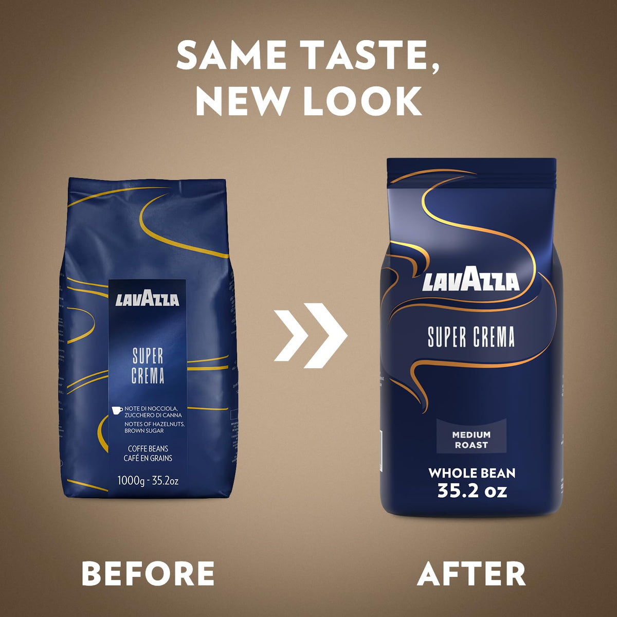 Lavazza Super Crema Whole Bean Coffee Blend, Medium Espresso Roast, 4.4 .Lbs, 2 Pack