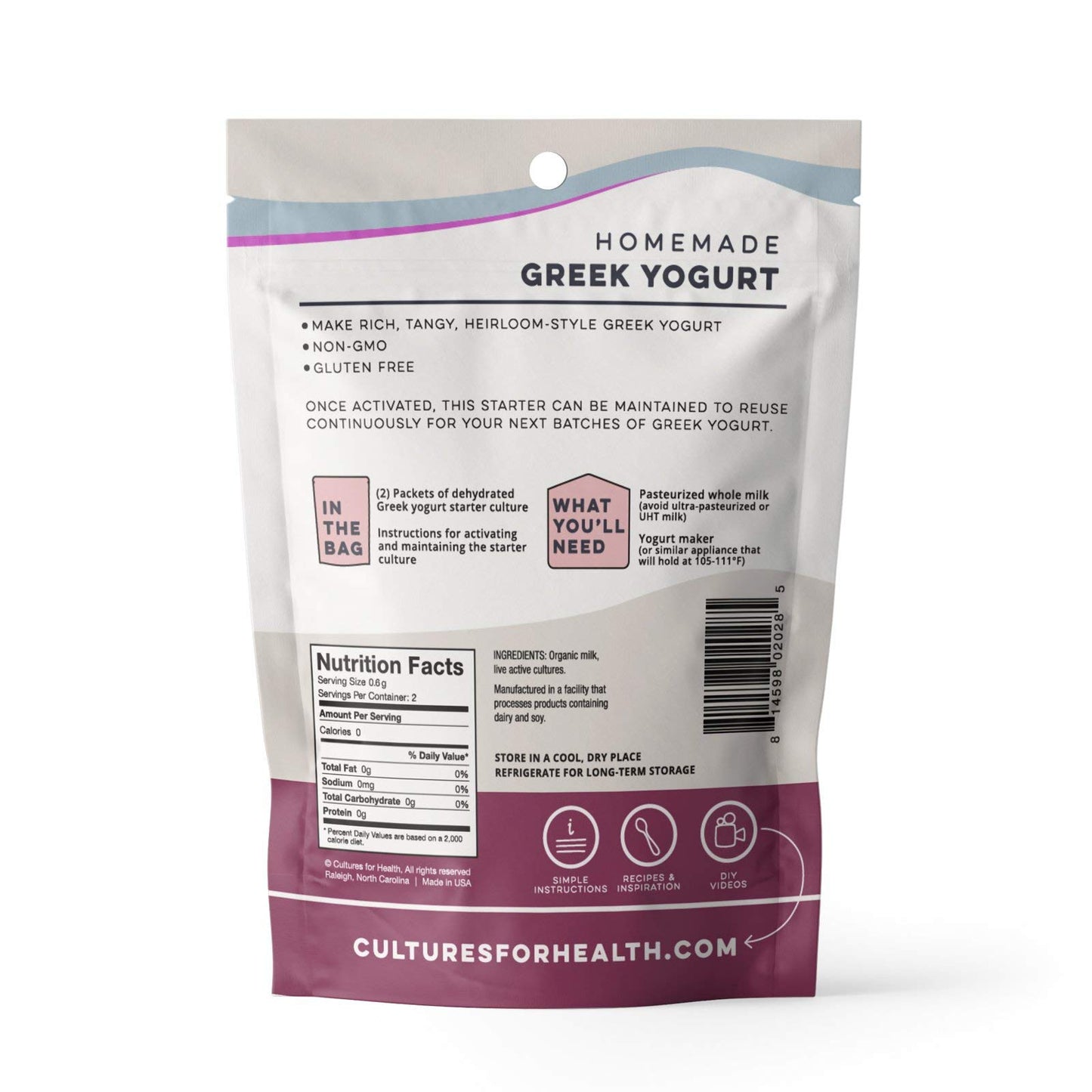 Cultures For Health Greek Yogurt Starter Culture - 2 Packets Heirloom Style, 0.4 Ounce, Ideal for Probiotic Yogurt, Smoothies, and Snacks