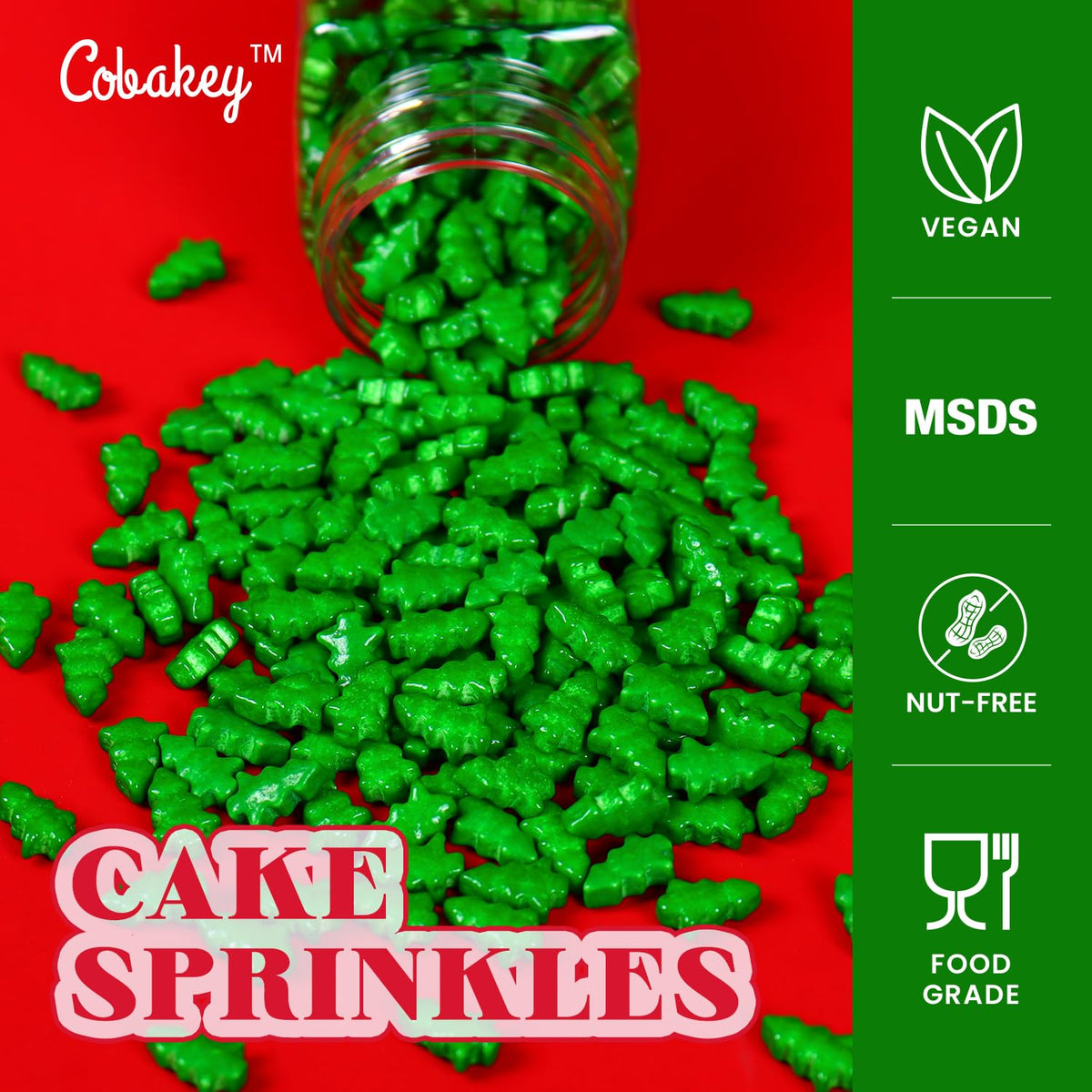 Cobakey Christmas Sprinkles for Cookies, Green Tree, 3.52 Ounce